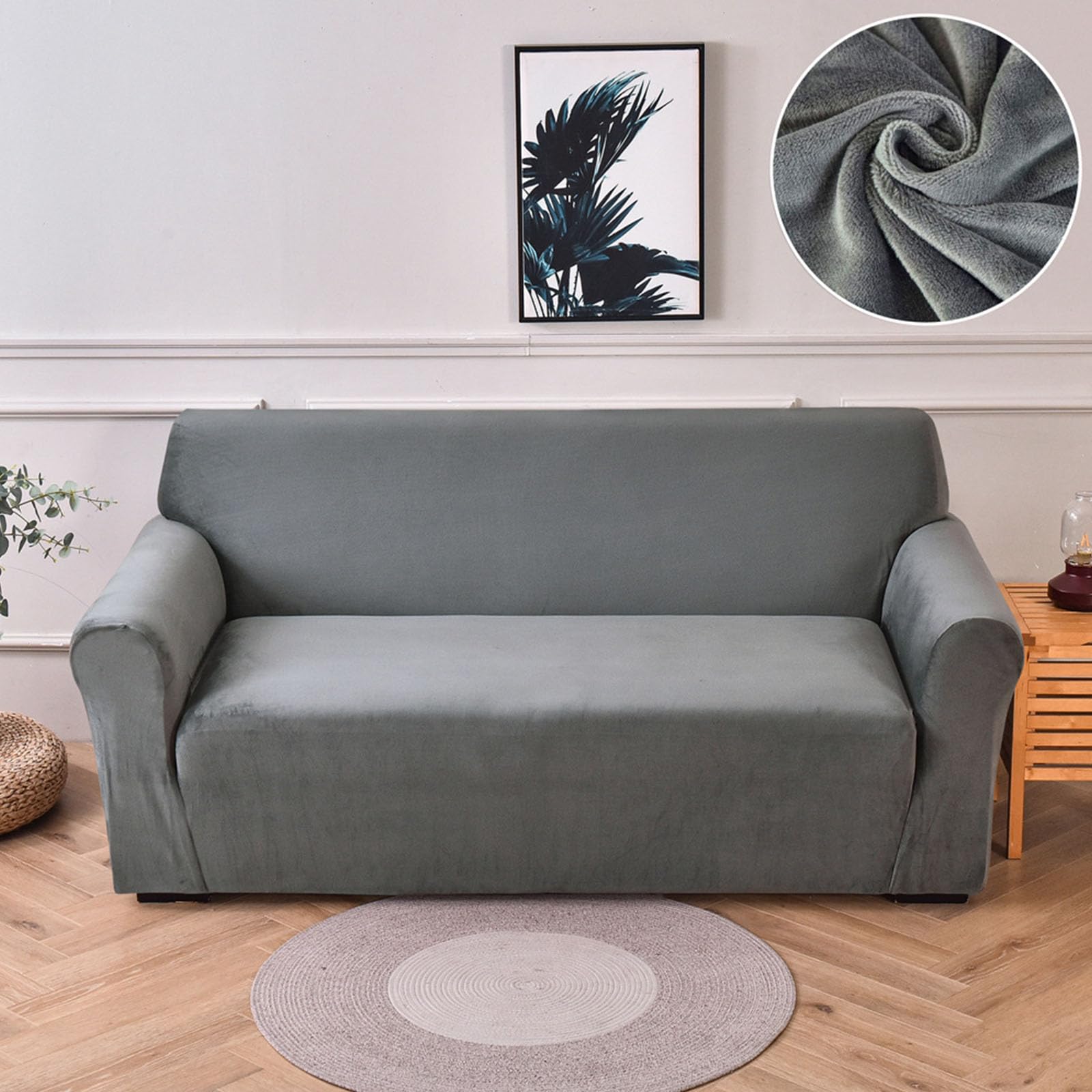 Housse de canapé élastique velours : protégez votre canapé 2 places gris foncé