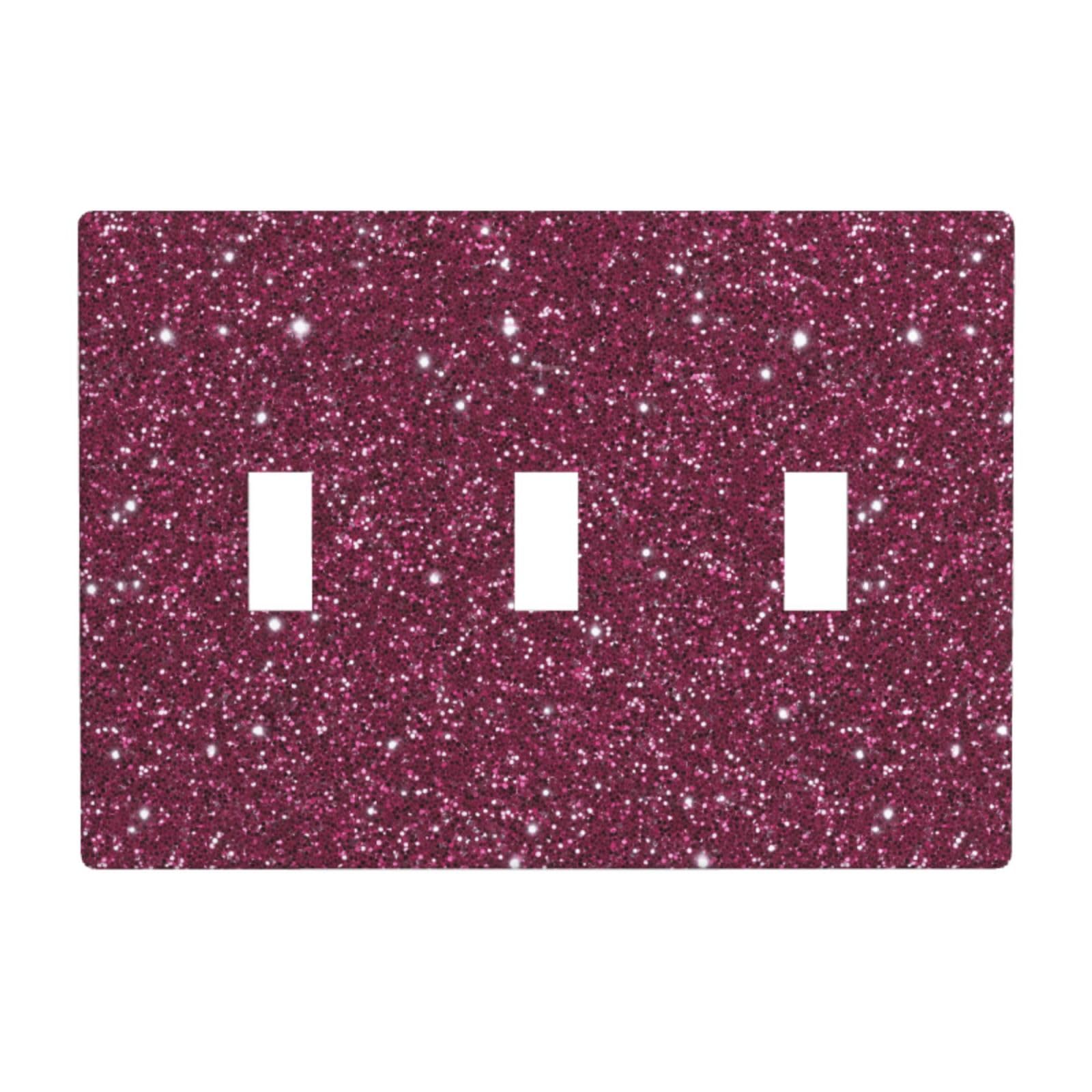 Dark Pink Glitter Foil with Silver Sparkle Light Switch Covers 3 Gang Triple Toggle Wall Plate Switchplate Electrical Faceplate for Bathroom Kitchen Bedroom Decor