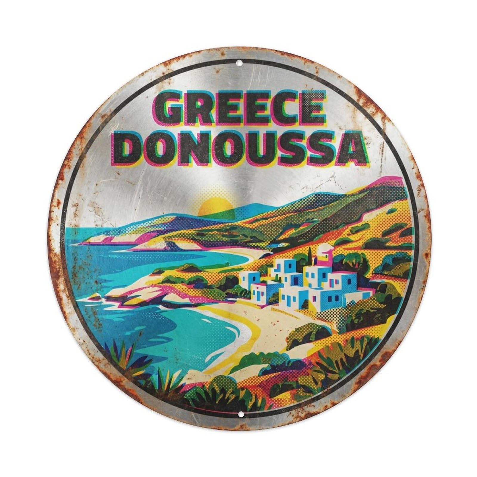 Donoussa Pristine Greek Graphic Screen Europe Travel Metal Tin Sign