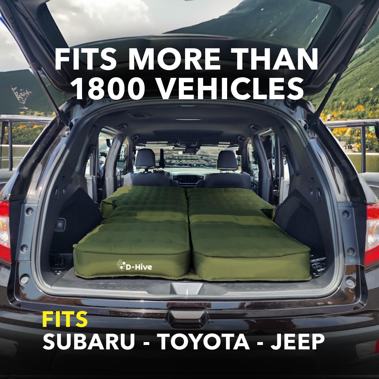 D-Hive Unbeatable Durability SUV Air Mattress for Car Camping, Durable Extra Thick 300D Oxford Fabric, Quick Easy Set-Up w/Electric Pump, Car Bed Mattress, Forrest Green