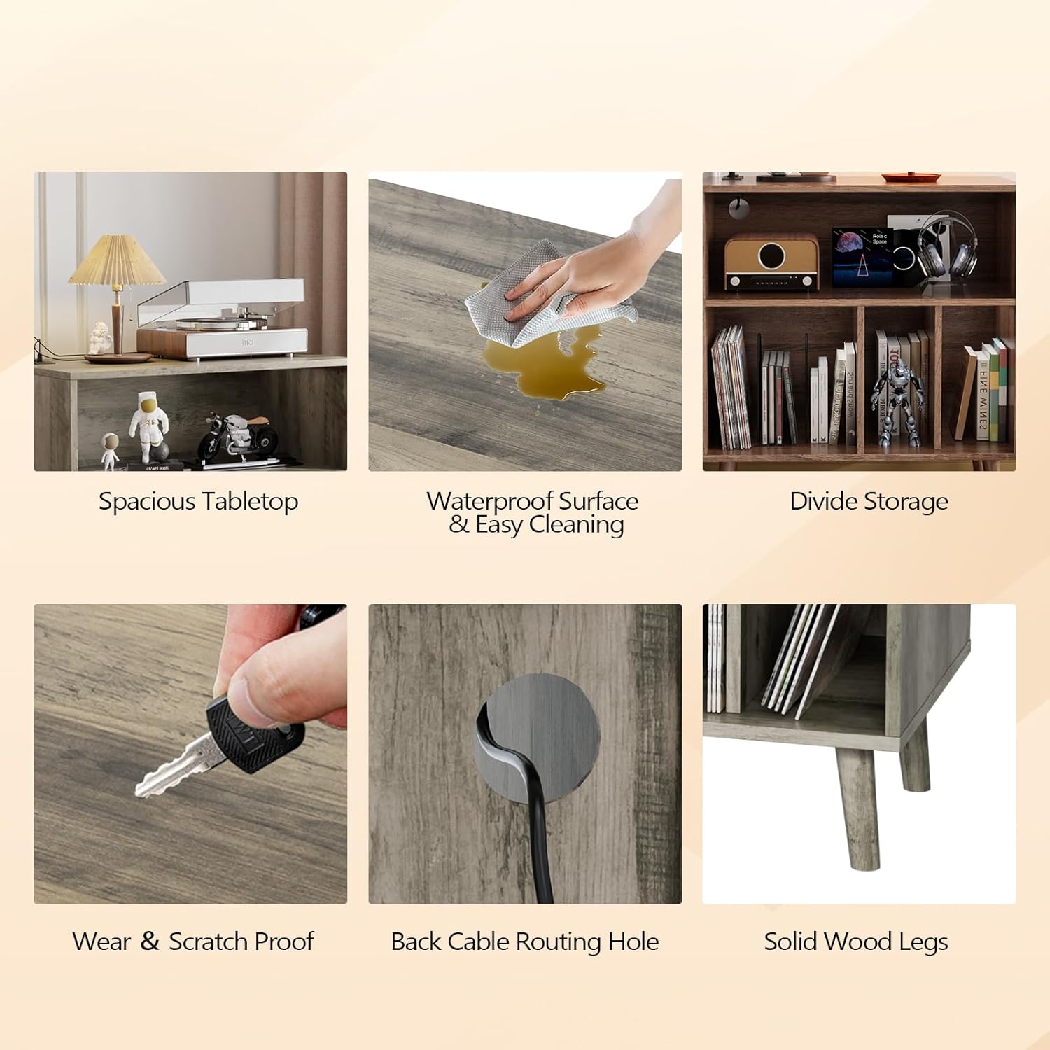 VINGLI Record Player Stand features including waterproof surface