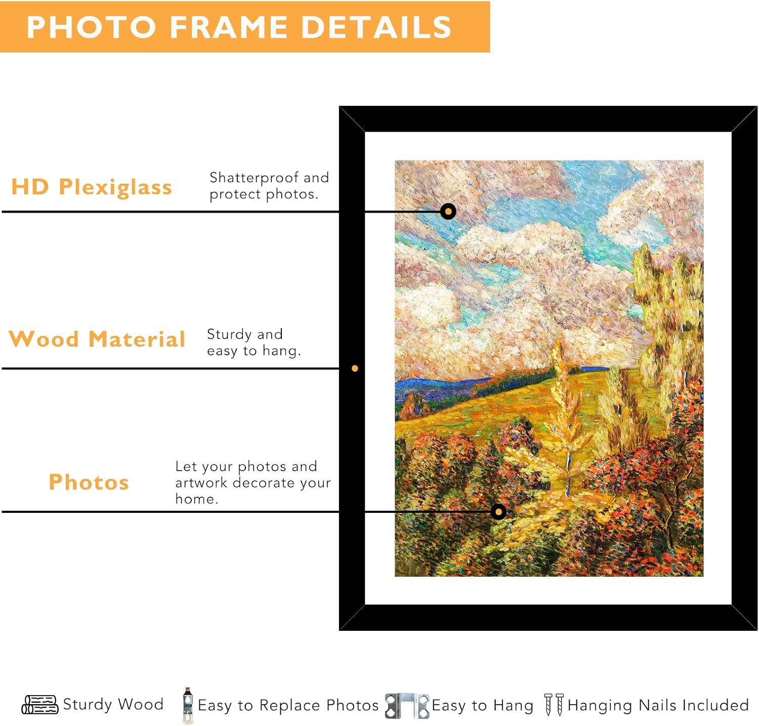 Wood 16x20 Frame Set of 2 with 14x18 Mat, for 40 x 50cm Diamond Art Painting, Display Picture 14 x 18 with Mat or 16 x 20 without Mat, Large 40x50 Picture Frame for Wall Hanging, Black, 2 Packs