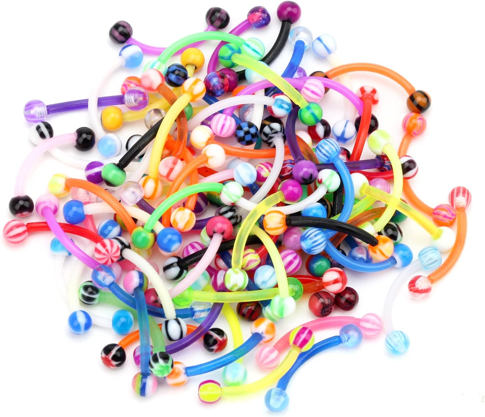 Colorful Acrylic Ball Stainless Steel Curved Bar Eyebrow Rings Tragus Piercing, 50Pcs, 16G Multicolor