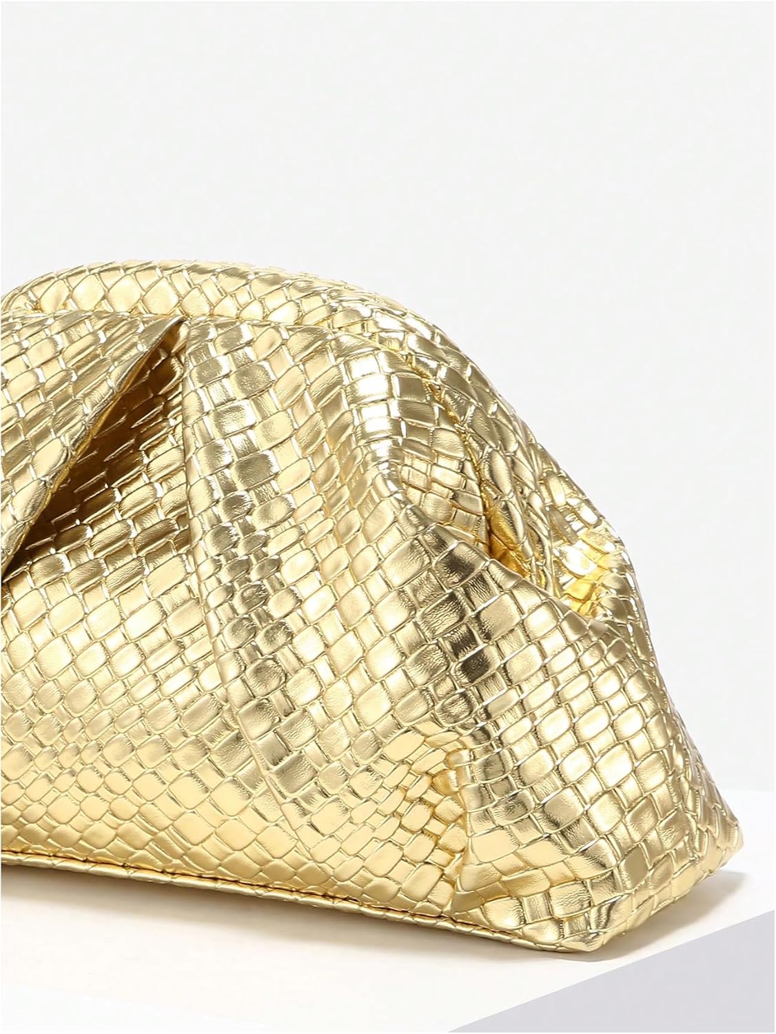 OYOANGLE Women's Minimalist Woven Leather Clutch Purses Textured Kiss Lock Pleated Vintage Evening Handbags - Image 3