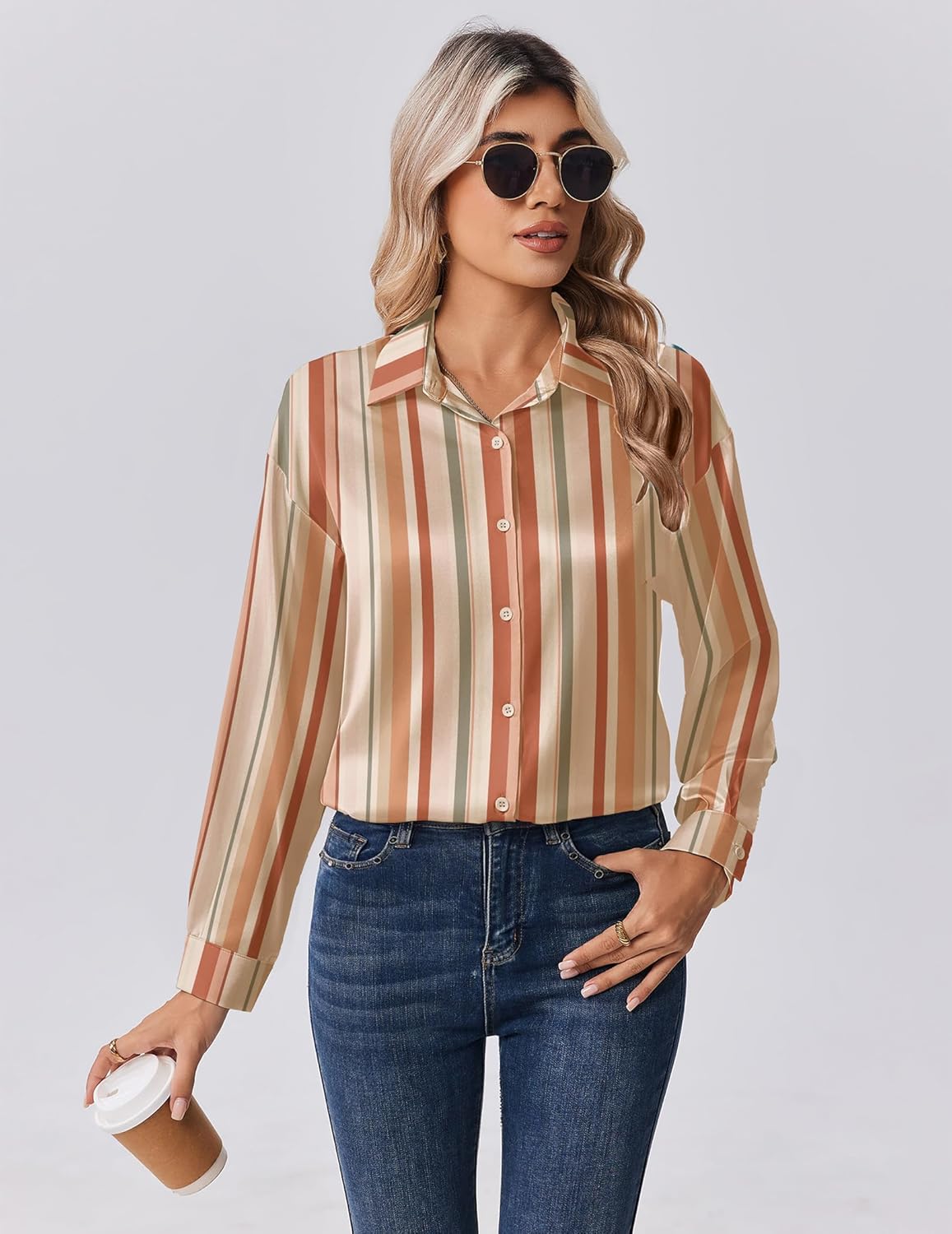 Zeagoo Womens Tops Long Sleeve Satin Silk Button Down Shirts Casual Business Dressy Blouses Fall Clothes - Image 2