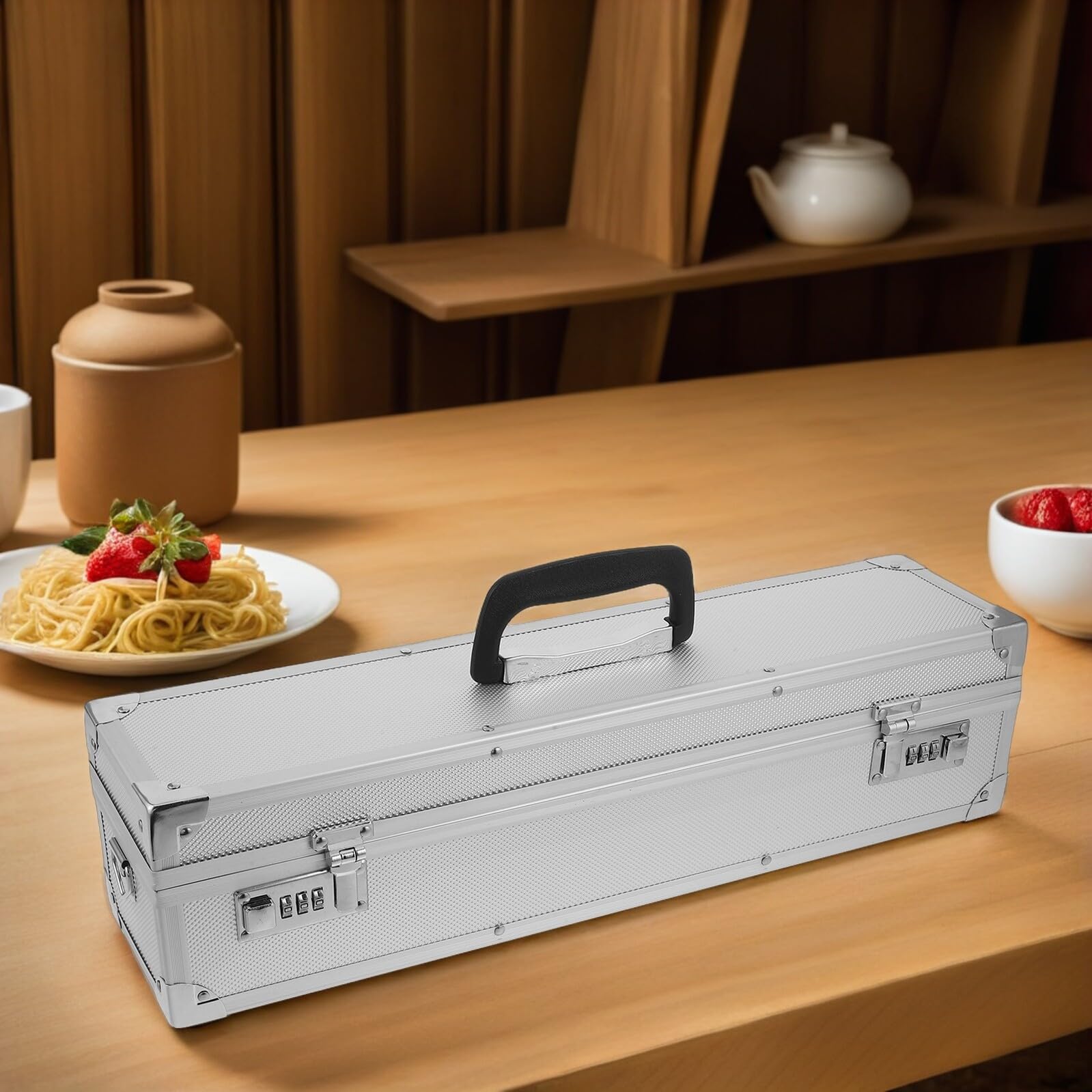 Hartschalen Messeretui Feuchtigkeitsbeständig aus Aluminiumlegierung und Zahlenschloss Tragbares mit 8 Fächern für Professionelle Küchenmesser und Kochutensilien