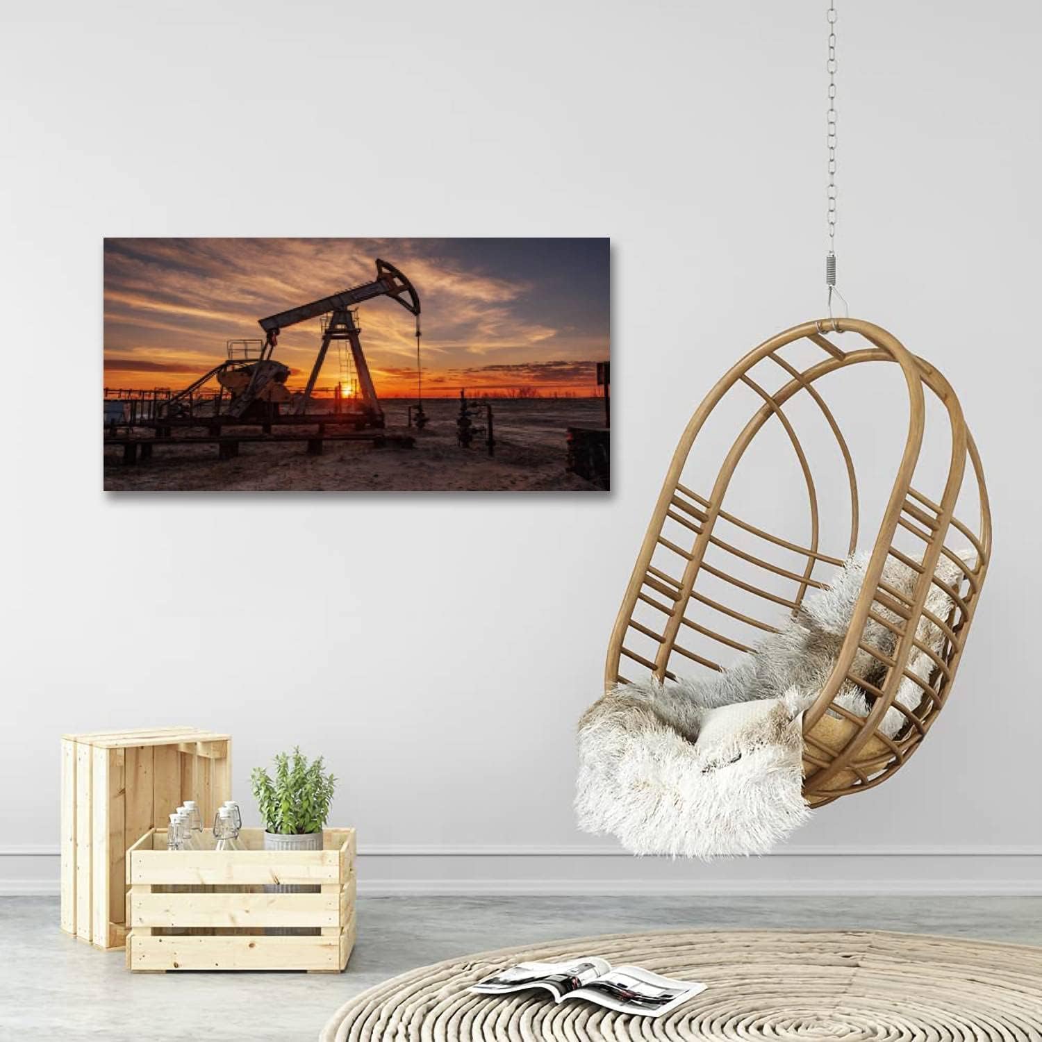 Wall Art Paintings Oil pump rig Oil gas production Oilfield site Pump are running Canvas Art Print wall Poster Artwork for living Room Bedroom Wall Decor and Home Decor 20 x 40inch x 1pcs