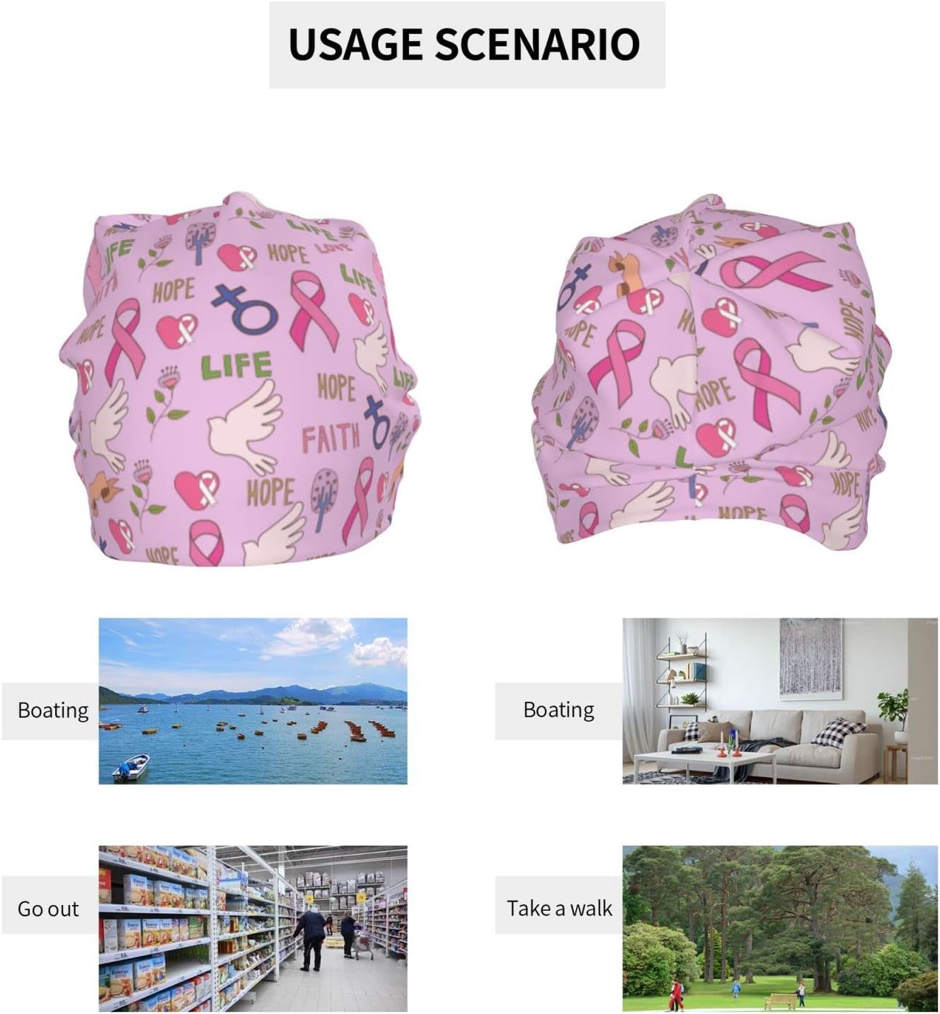 Giinly Breast Cancer Awareness Beanie Cap Cancer Turban Headwear Hats for Women Men - Image 9