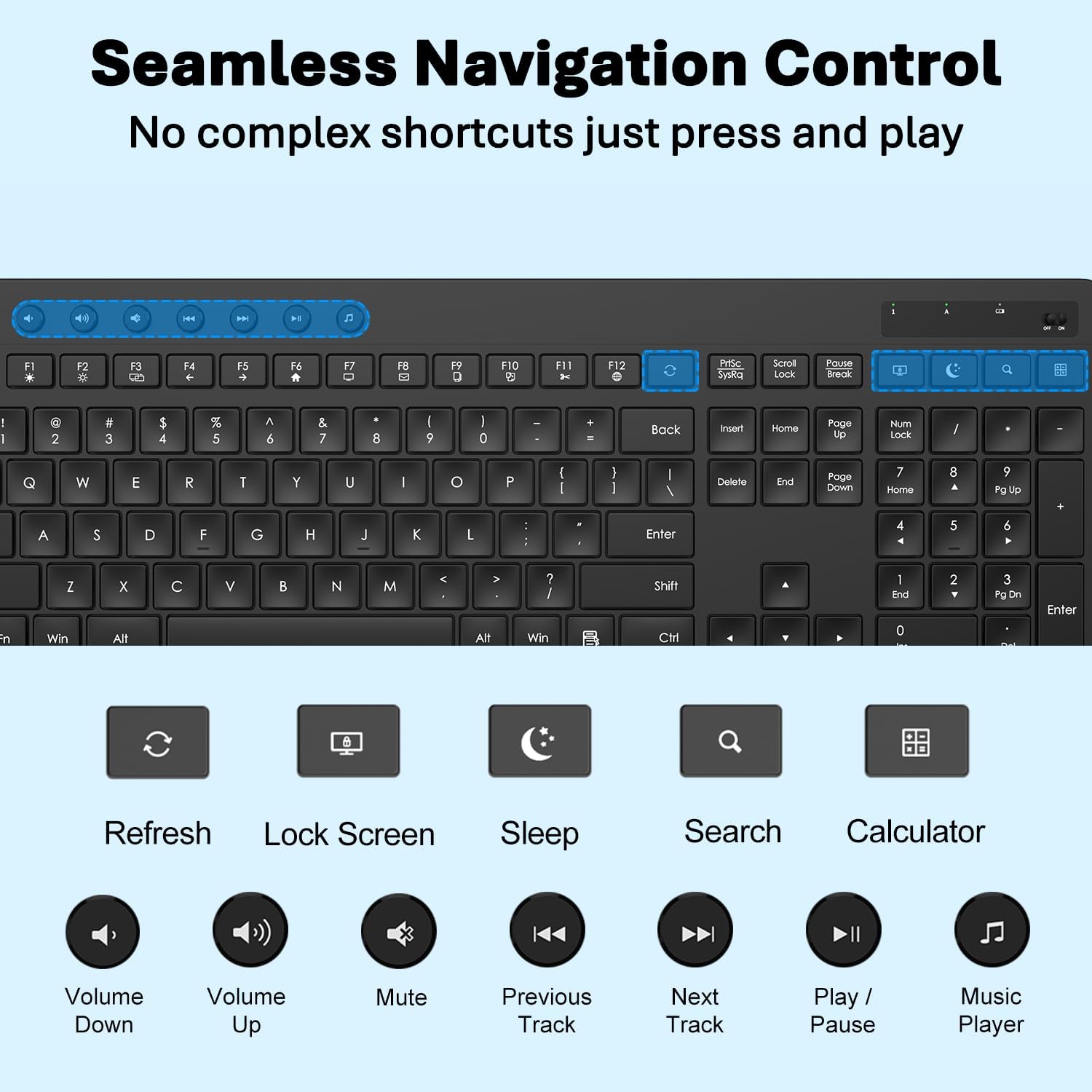 Wireless Keyboard and Mouse Combo, Full-Size Ergonomic Computer Set with Palm Rest, Lag-Free 2.4G USB Cordless Quiet Typing, Silent Click, Auto-Sleep for PC, Mac, Laptop, Windows (Black)