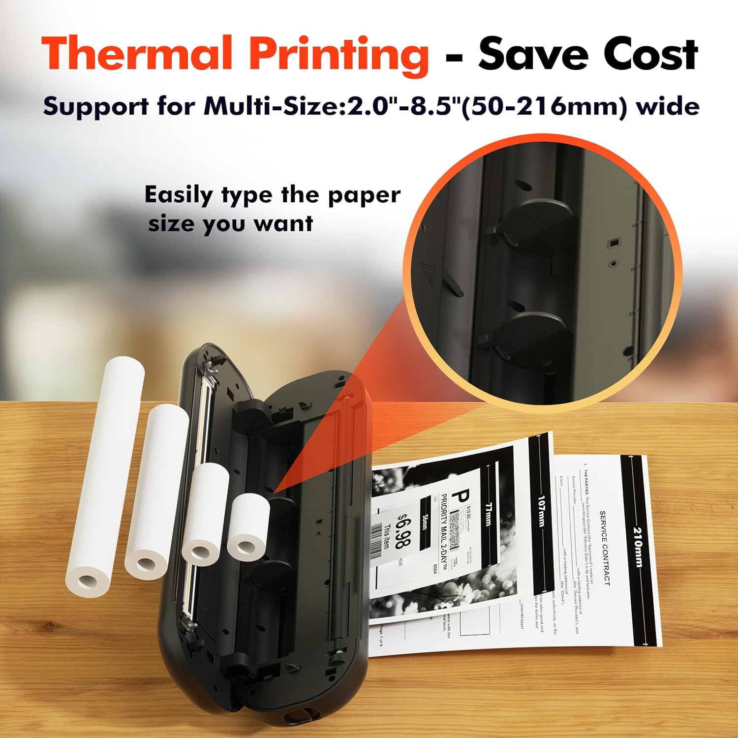 Bluetooth Portable Printer, L86 Thermal Printers Wireless for Travel, Support (Width 2-8.5'')8.5" X 11" US Letter, Inkless Printer Compatible with iOS, Android &Laptop for Office Car Home