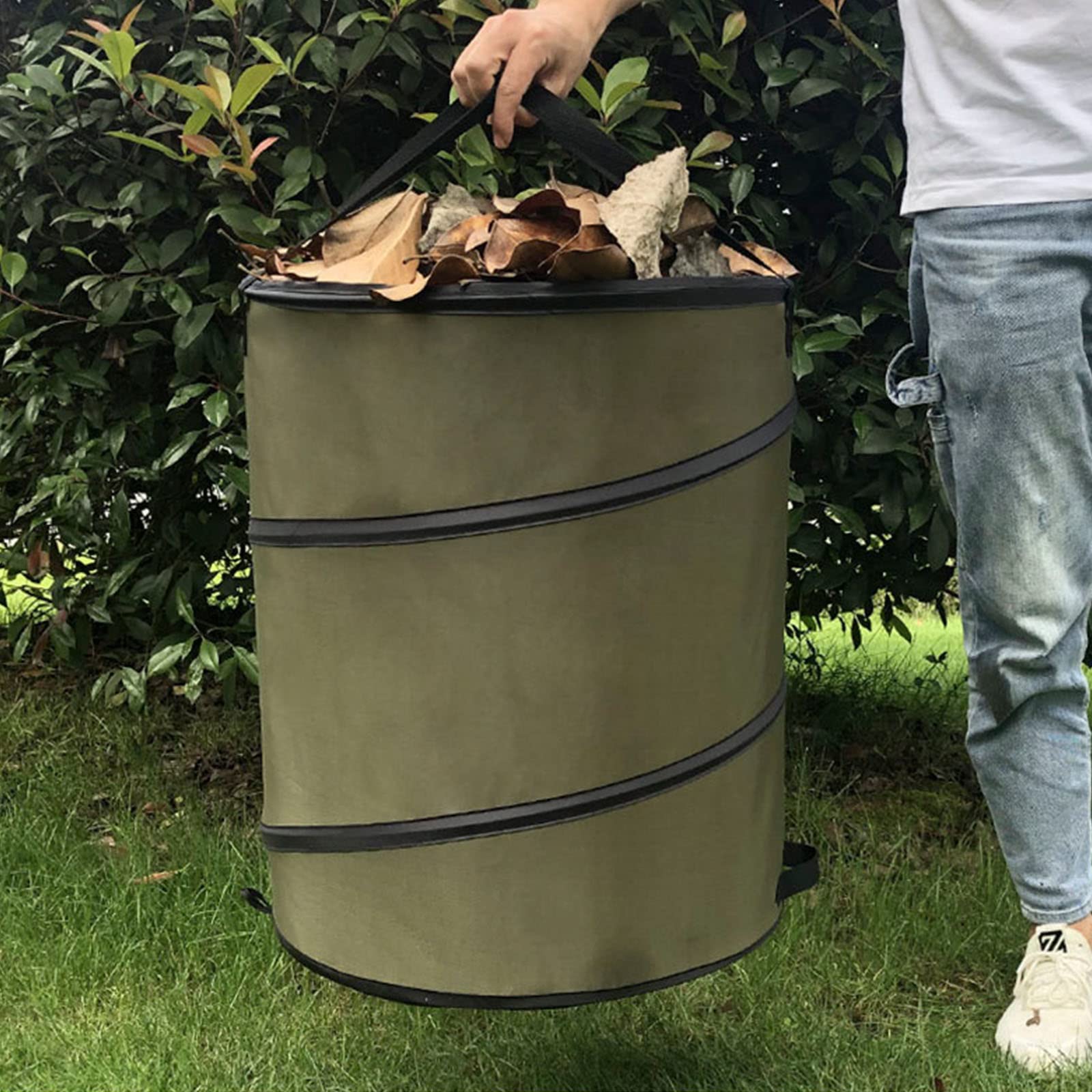 2x Sacchi da Giardinaggio Riutilizzabile 113L, Poliestere Oxford 400d Robusto, Impermeabile, Antistrappo Borsa da Giardino, Sacco Pieghevole per Rifiuti Da Giardino e Fogliame
