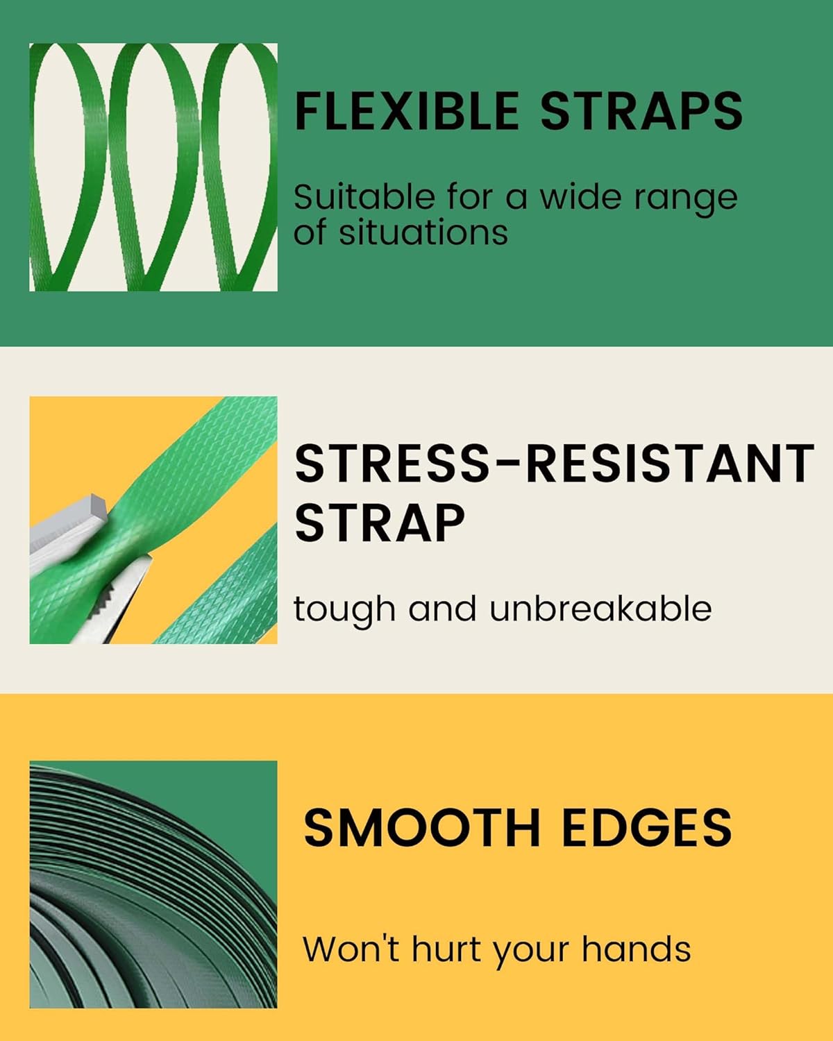 FoundGo 1000ft 5/8" 0.035" Green Polyester (PET) Strapping Roll Industrial-Grade＞1500lbs Break Strength Tough Waterproof Embossed and Rustproof with pull-out box,100 Corner Protectors,150 Seals