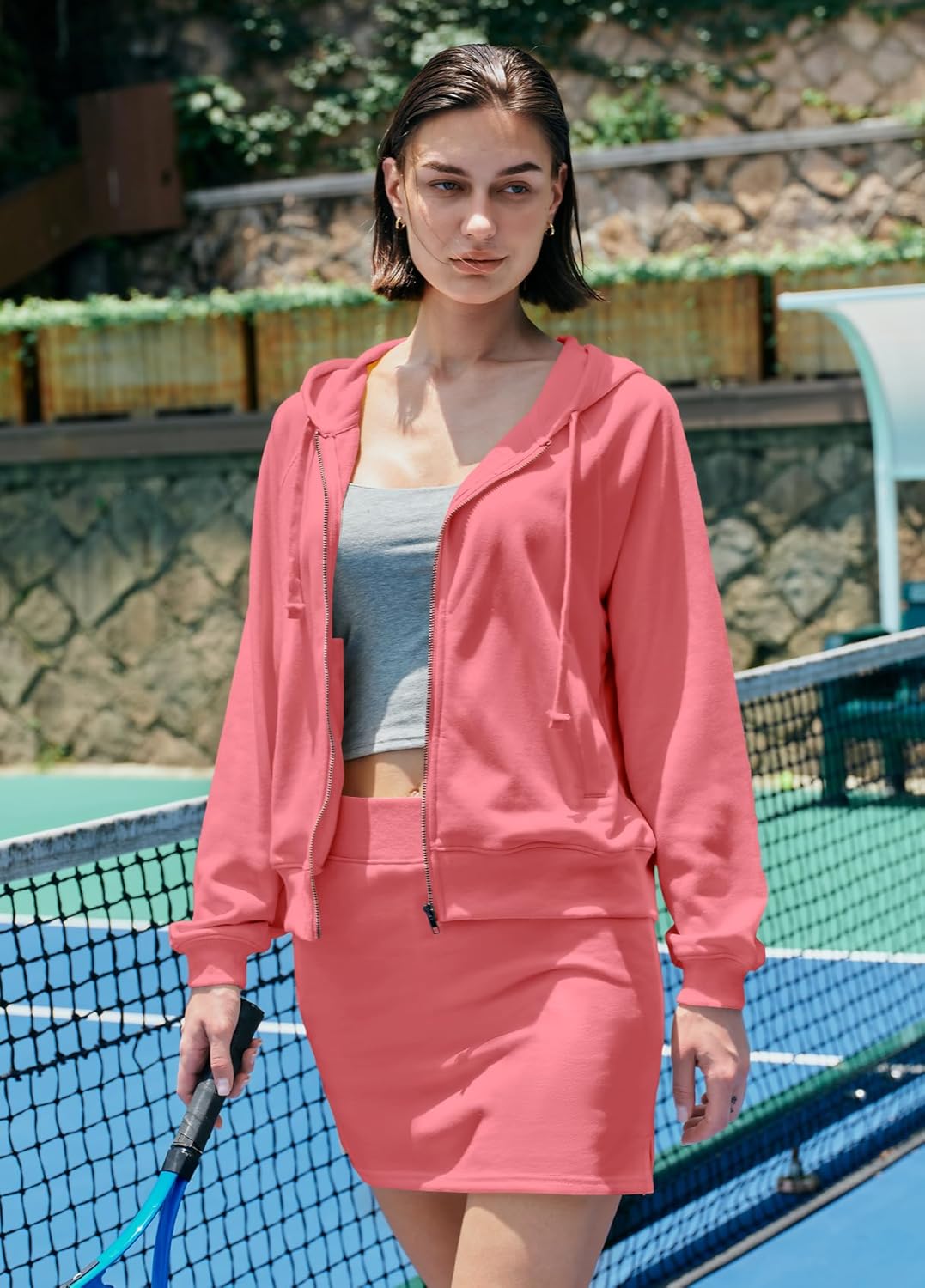 Nirovien Women Two Piece Workout Set Zip Up Hoodie and Skort Sets Athletic Sweatsuits Outfits Sets - Image 4