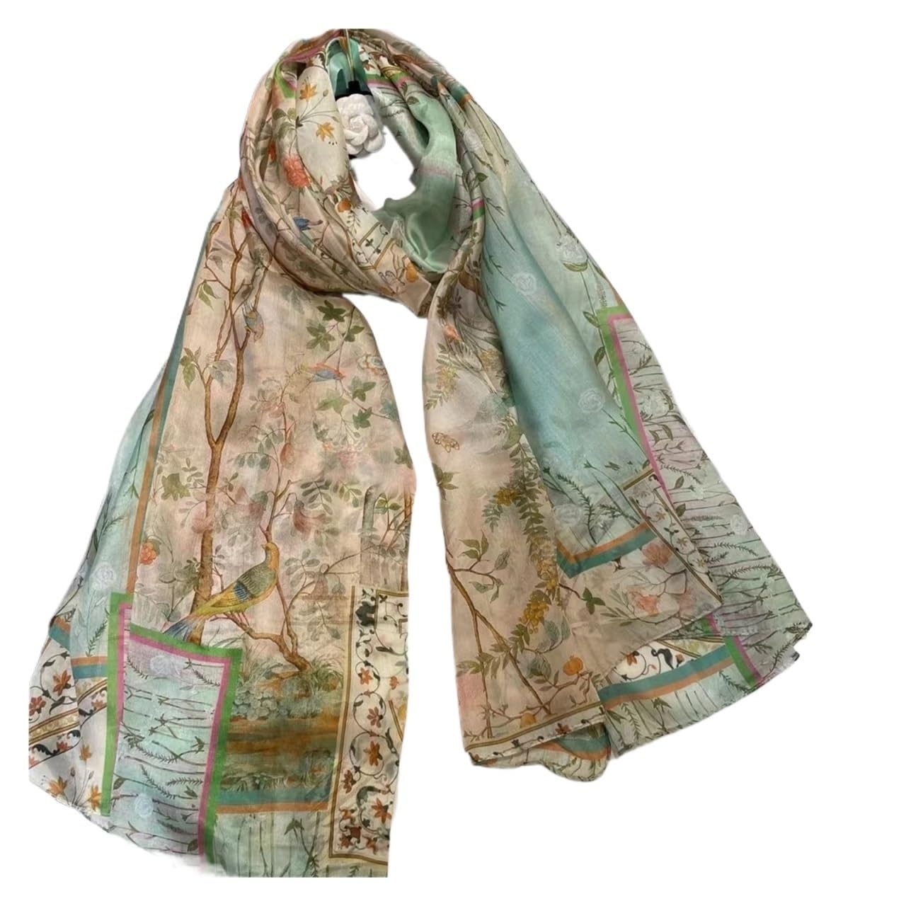 Sciarpa di Seta Sciarpa di seta verde chiaro Moda donna Primavera Estate Sciarpe da spiaggia floreali Scialli Autunno Inverno Sciarpe lunghe Avvolge 180 * 110 cm (Color : Blue green)