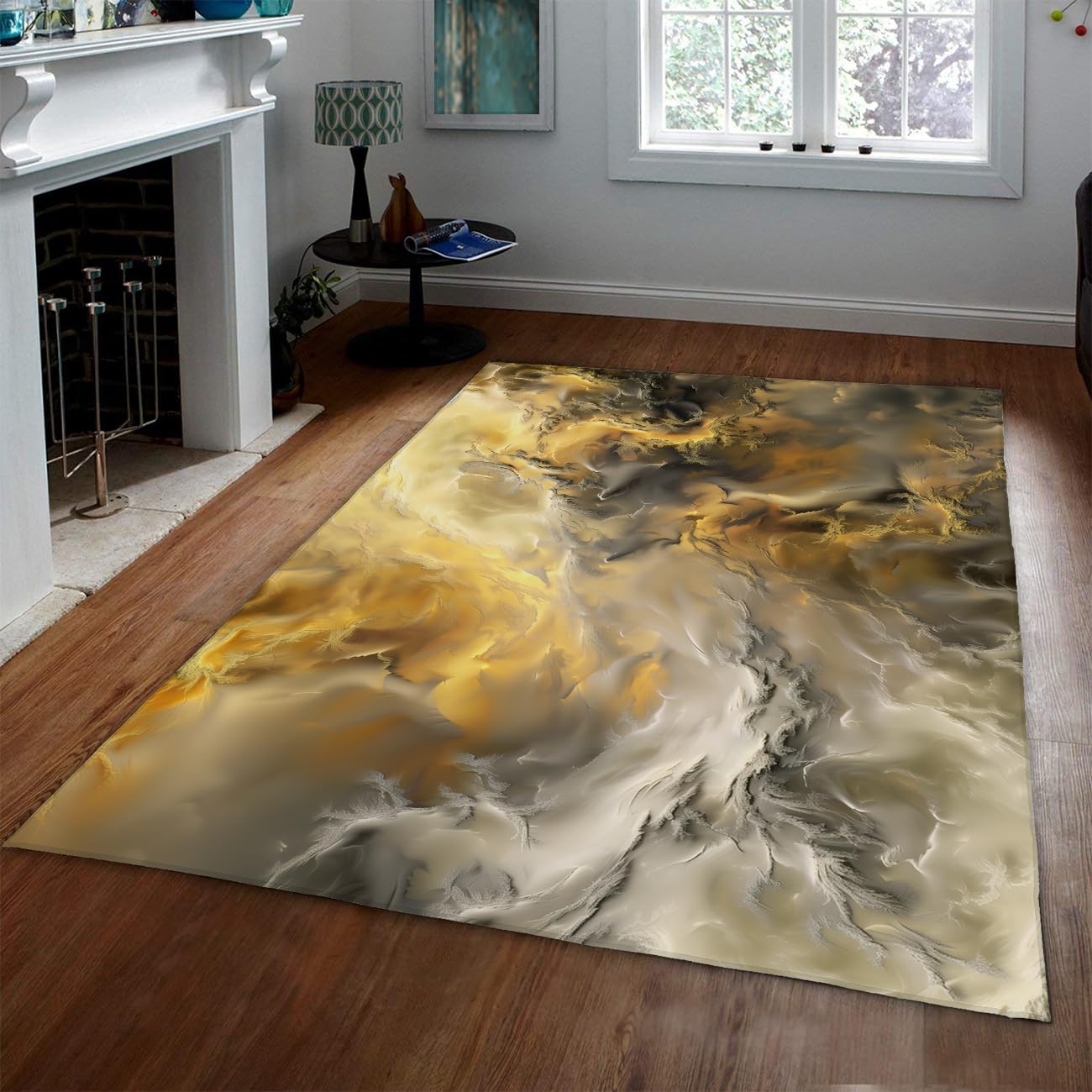 Tapis antidérapant lavable et résistant aux taches 120x150 cm motif nuage doré