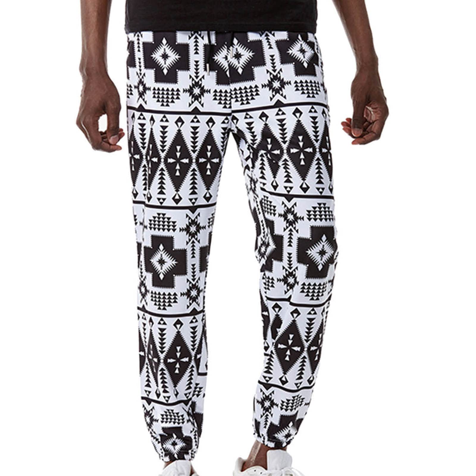 BinTohh Mens Casual Pants Fashion Mid Waist Lace-Up Elastic Sweatpants Printed Trousers 2023 Trendy Wide Leg Trousers