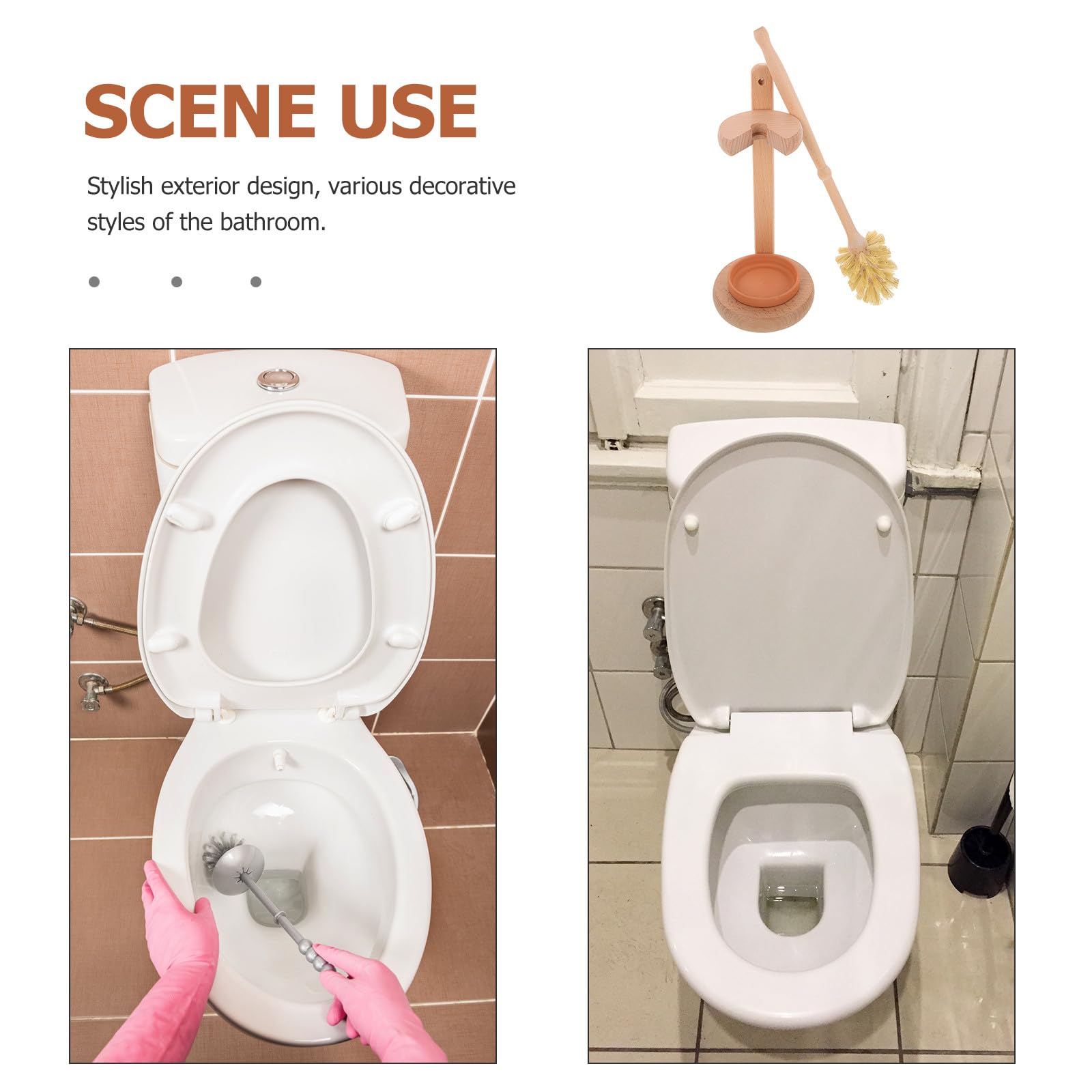 Cepillo de Inodoro con Base de Cerámica y Mango de Madera, Almacenamiento Conveniente Dañar la Superficie, Adecuado para Baño y Oficina, 1 Set