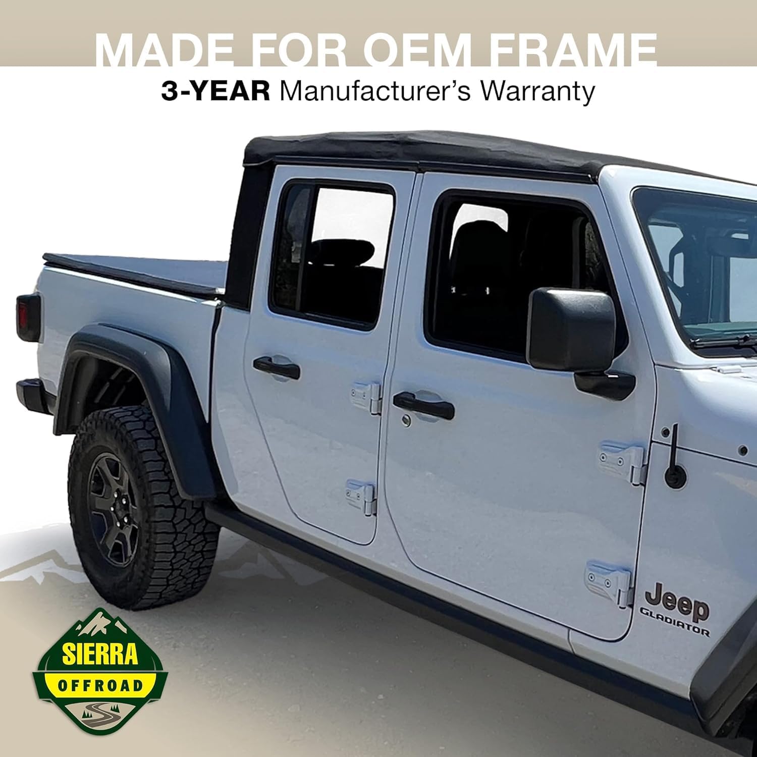 Sierra Offroad Fabric Only Soft Top for 2020 to 2026 Jeep Gladiator JT - Black, Twill Canvas - 4 Door Gladiator Soft Top with Rear Plastic Clear Window - Factory Fit Replacement - No Frame Kit