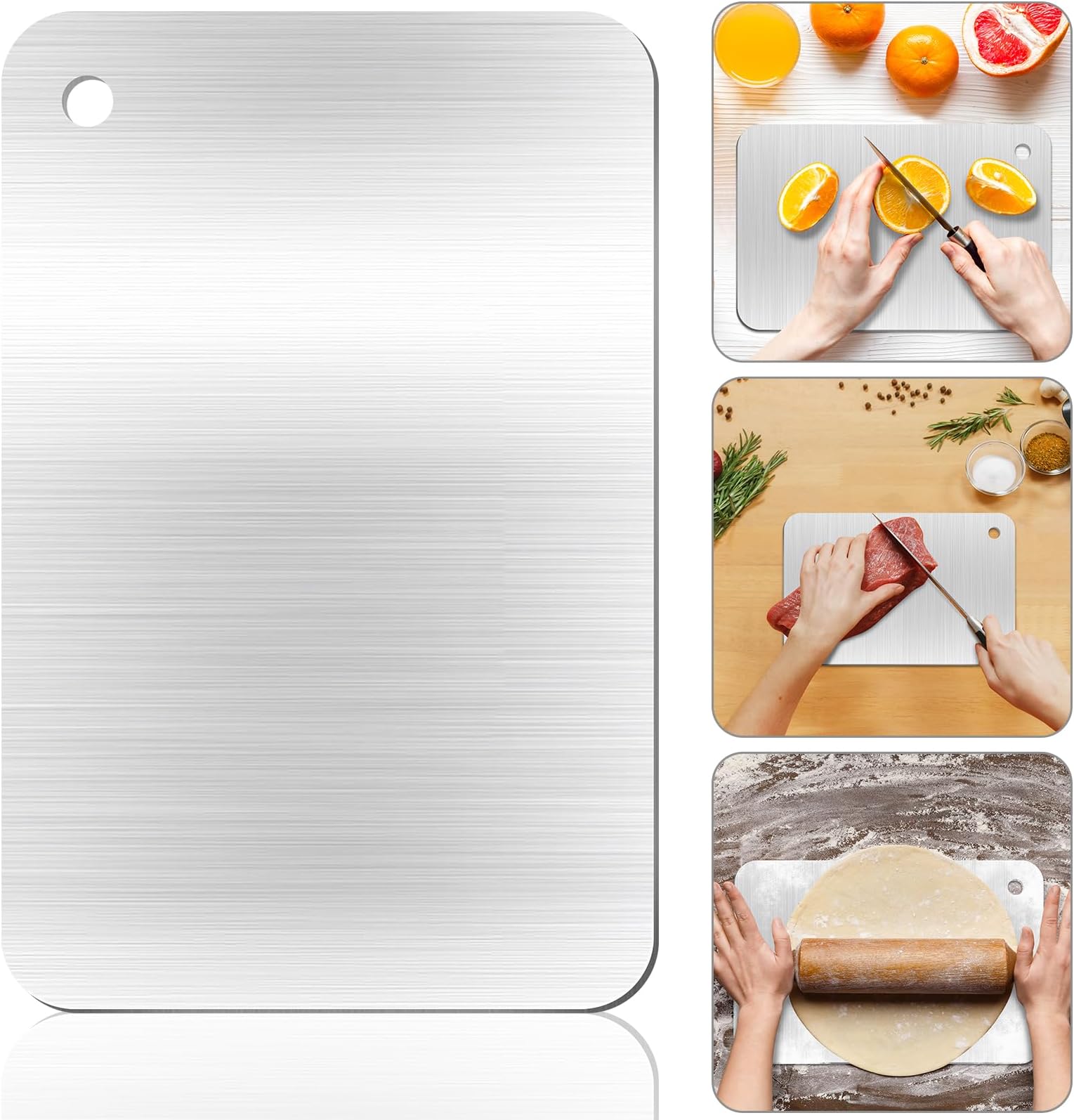 Cutting Board, 30 x 19.5cm 304 Stainless Steel Cutting Board for Kitchen, Double-Sided Metal Chopping Boards for Meat, Fruit, Vegetables