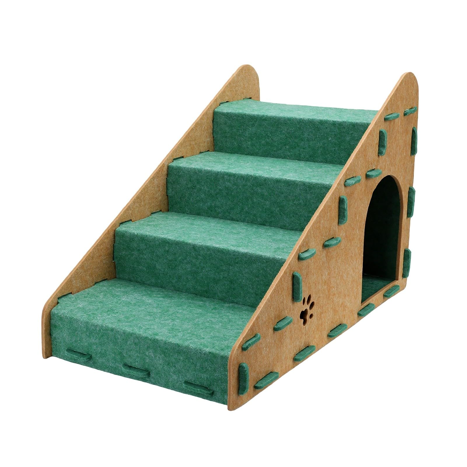 Asixxsix Rampette per Cani e Gatti di Piccola Taglia, 4 Gradini, Verde, per | Feltro Ad Alta densità Rimovibile, Assemblaggio Senza Attrezzi, Sicuro per Letti da 20 a 60 Cm, Gradini Antiscivolo