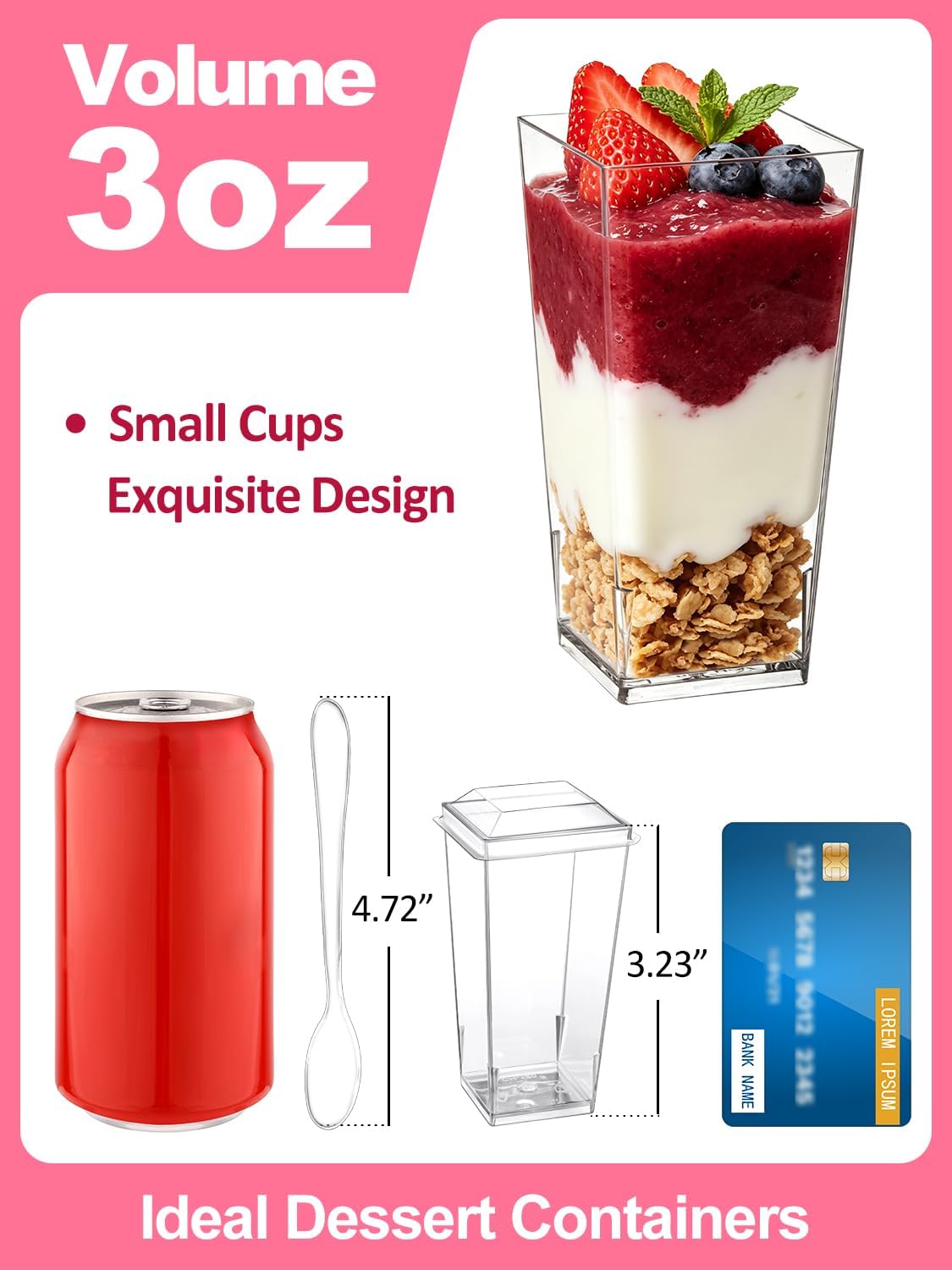 SHOPDAY 3oz Mini Dessert Cups with Lids Spoons 150 Pack, Small Shooter Cups