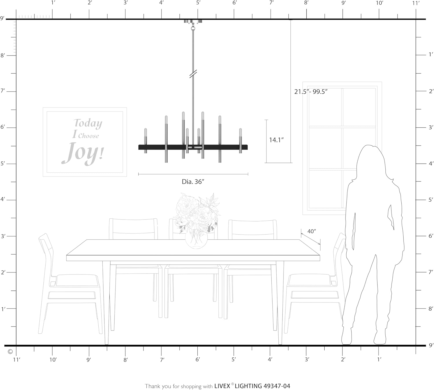 Livex Lighting, 49347-04, Denmark Collection, 8 Light Black Large Chandelier with Brushed Nickel Accents