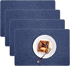 marysgift Placemats Table Mats Set of 4 Blue PU Leather Place Mats Washable Heat Resistant Table Mats PVC Non-Slip Placemat Wipeable for Dining Kitchen, (Navy Blue A)