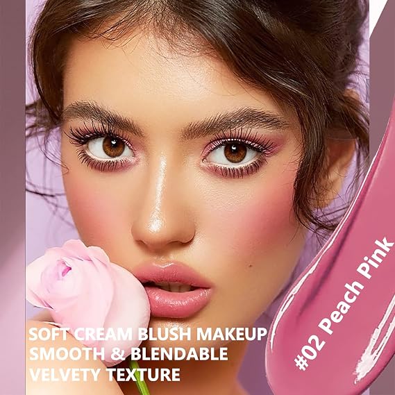 Prreal Liquid Blush, Velvet Cream Blush Face Makeup, Matte Soft Liquid Blusher for Cheek, Long-lasting and Waterproof, Dewy Finish Cheek Tint Blush to Create Natural-looking Flush, Peach Pink