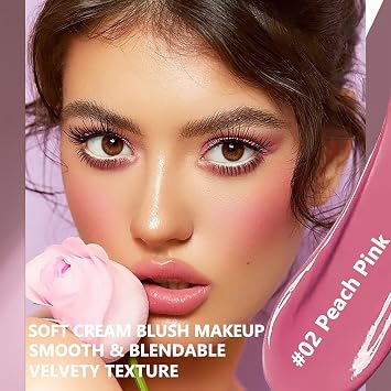 Prreal Liquid Blush, Velvet Cream Blush Face Makeup, Matte Soft Liquid Blusher for Cheek, Long-lasting and Waterproof, Dewy Finish Cheek Tint Blush to Create Natural-looking Flush, Peach Pink