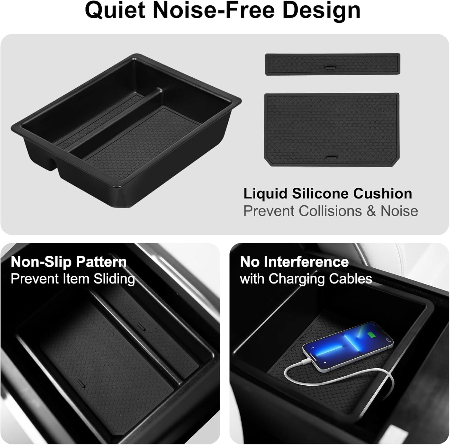 Weize 2025 2026 Tesla Model Y Juniper All Weather Cargo Liner Floor Mats 9 PCS & Double Layer Center Console Organizer 4 PCS, Full Coverage Tesla Interior Accessories Kit