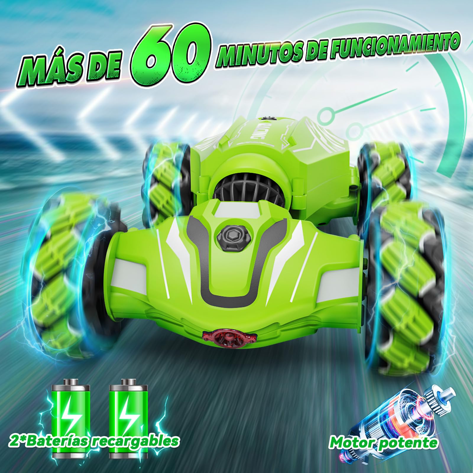 Dysaim Coche Teledirigido Niños, Coche Teledirigido con La Mano, 360°De Rotación Drift Coche Control Gestual,2 Baterías Recargable, 2.4Ghz RC Stunt Car Navidad Regalo para Niños de 6 8 10 12, El Verde