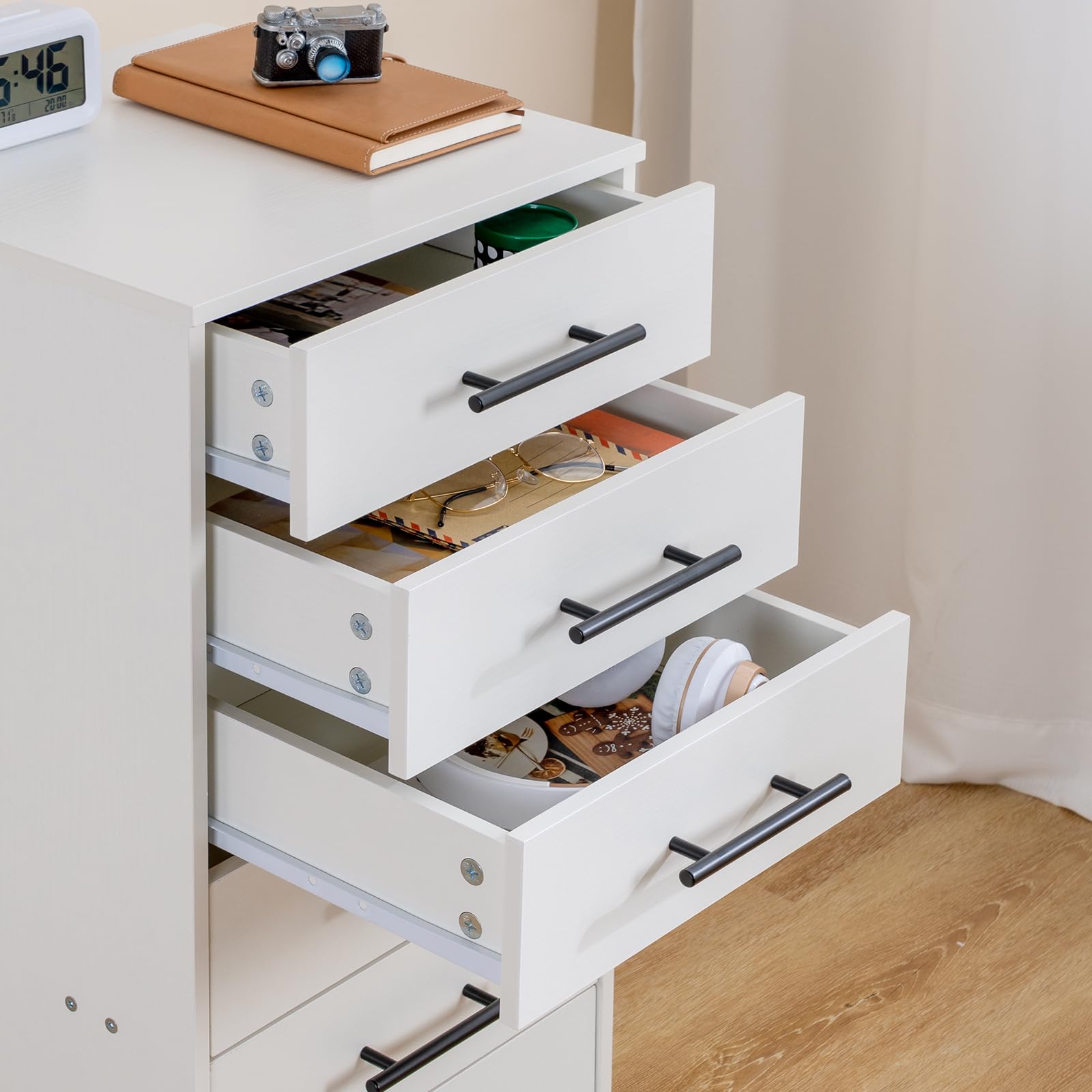 HOOBRO Cajonera con 7 Cajones, Archivador, Archivador de Madera, Armario de Oficina con Cajones, Armario de Almacenamiento, para Oficina en Casa, Montaje Sencillo, Blanco EWT07WJ01