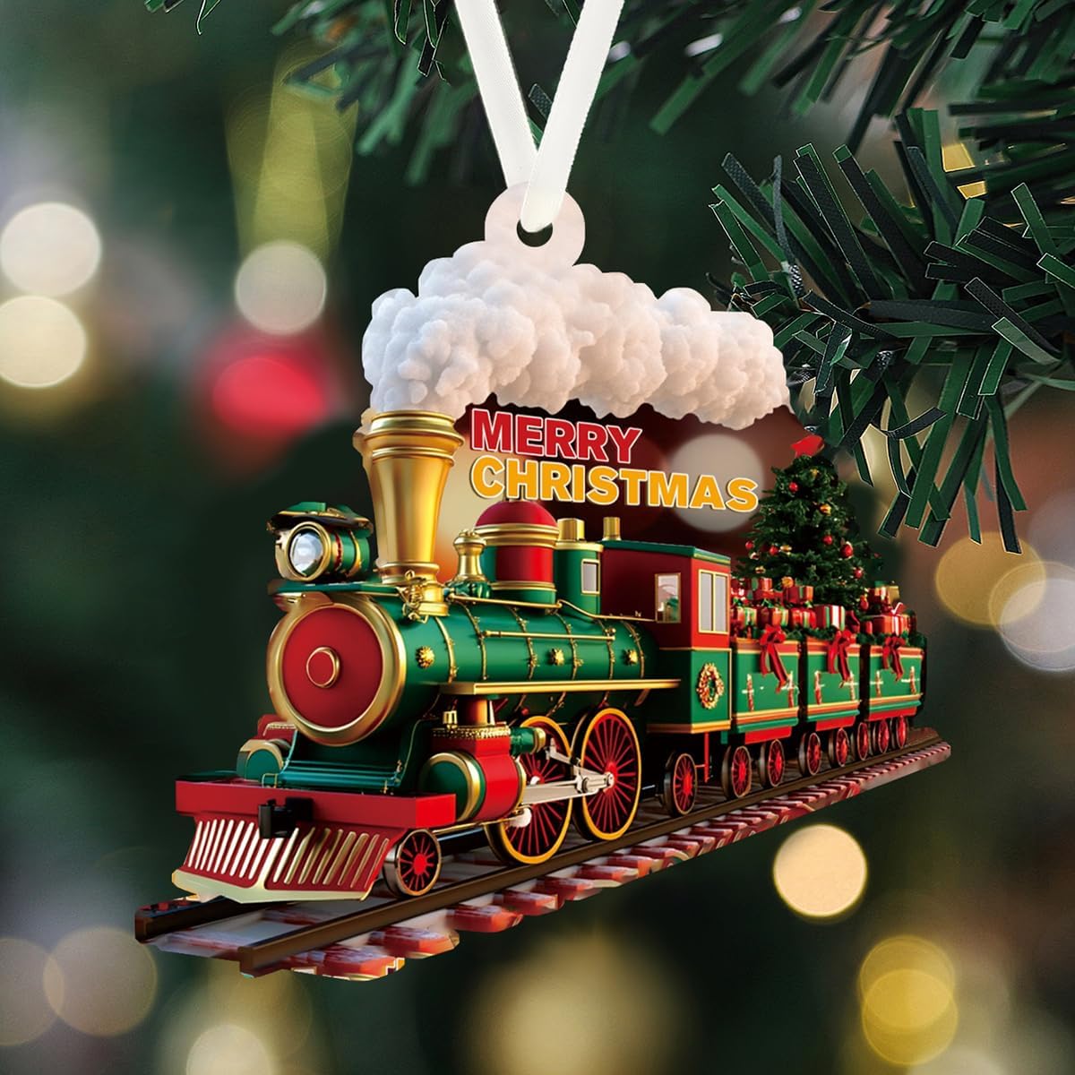 Enfeites de Natal, decorações de árvore, enfeites de pendurar para 1 peça, árvore de trem de Natal de acrílico transparente, decoração de casa