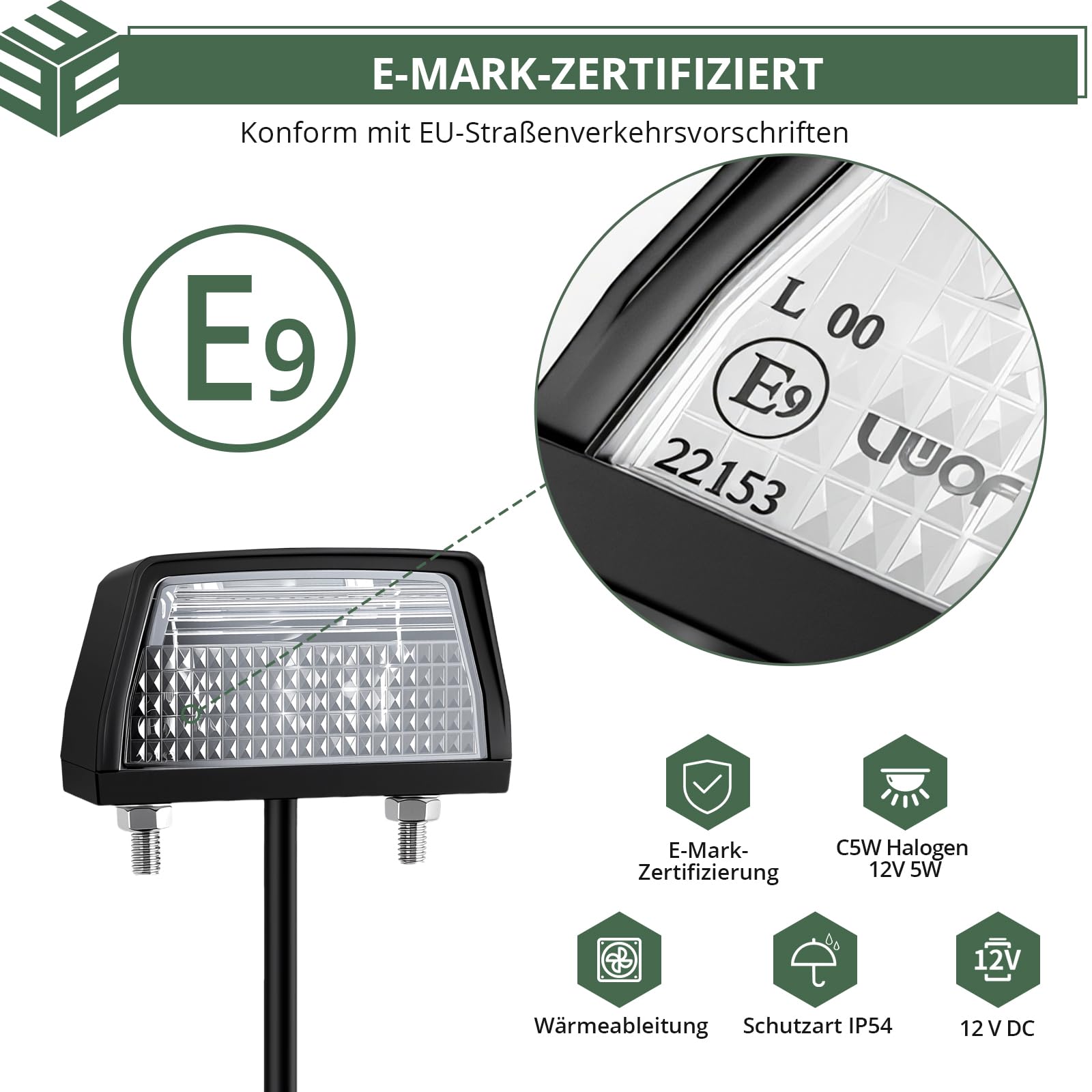 EYPINS 2 x oświetlenie tablicy rejestracyjnej, IP54, 12 V, certyfikat E, do przyczep, ciężarówek, motocykli – czarne oświetlenie tablicy rejestracyjnej