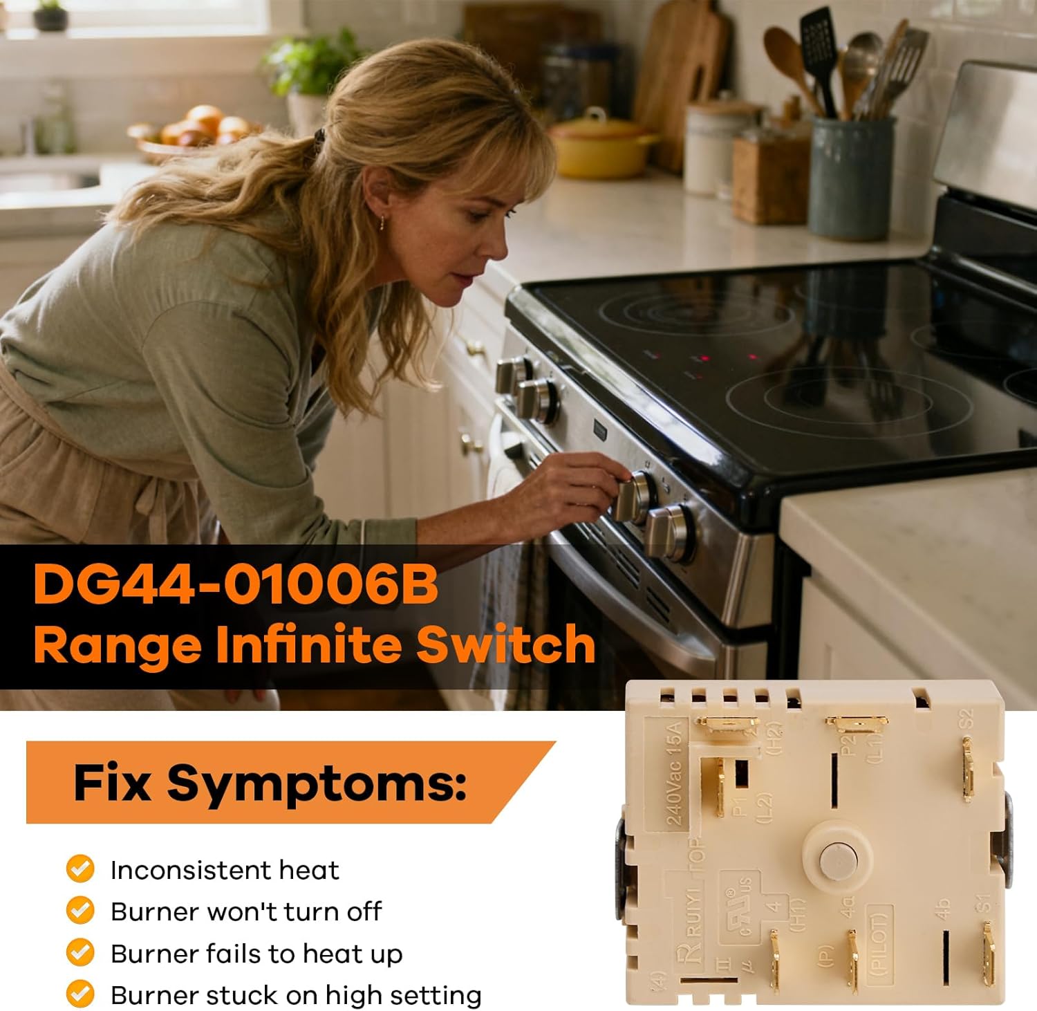 DG44-01006B Dual Infinite Switch For Samsung, PER001-12D Compatible with Samsung Range Oven Surface Element Control, Fits Stove NE59J7750WS NE58K9850WS NE59M4310SS Replacement Parts