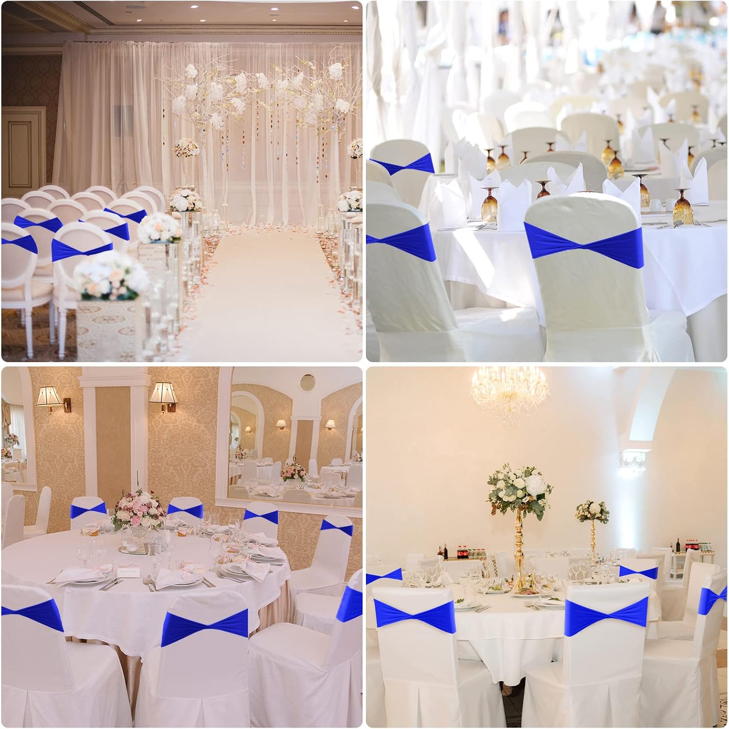 Frienda 120 Pieces Spandex Stretch Chair Sashes Bows, Elastic Chair Cover Bands Ties Without Buckle for Wedding Reception Events Universal Ceremony Banquet Decorations (Royal Blue)