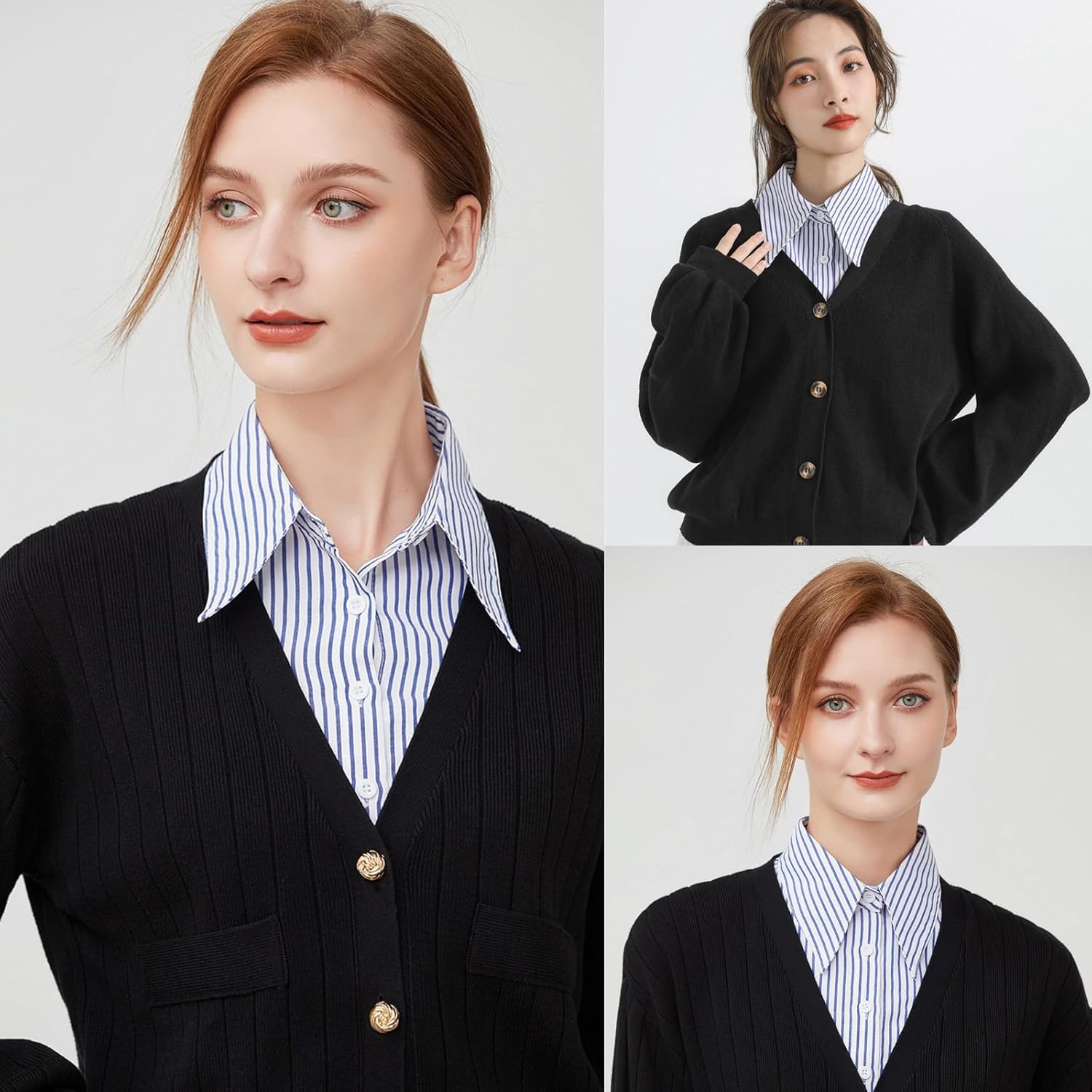 Shinywear Striped Detachable Dickey Collar Blouse for Women, Lapel Fake Half Shirts Faux False Collar for Girls Favors - Image 4