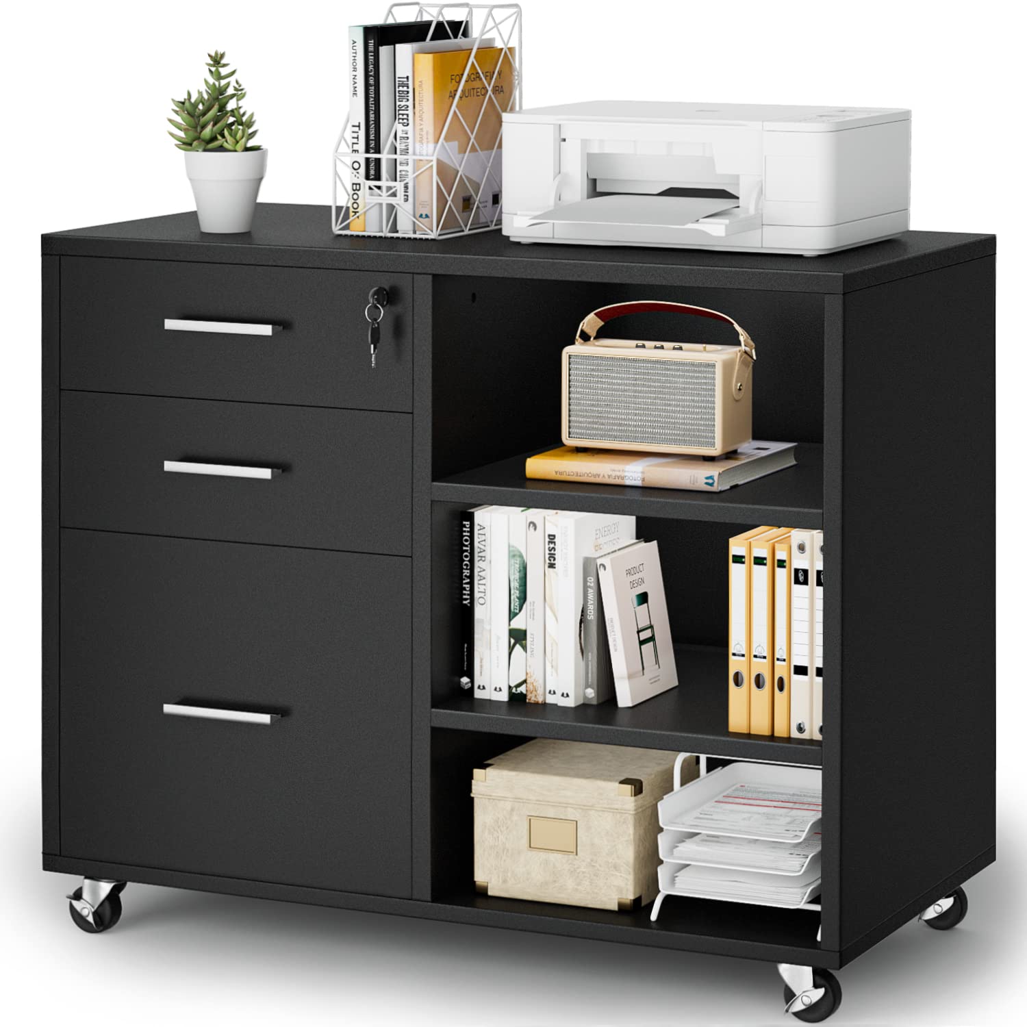 Snapklik.com : Shahoo 3 Drawer Mobile File Cabinet, Wood Lateral ...