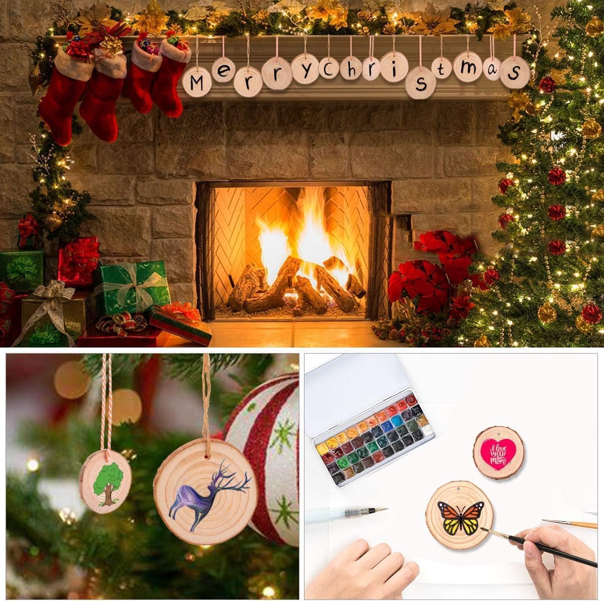 Philorn Wood Slices 50 Pcs 2.4-2.8 Inches Wood Discs for Crafts Unfinished Predrilled Natural Wood Slices Ornaments with Hole for DIY Christmas Crafts Ornaments Wedding Decorations Arts