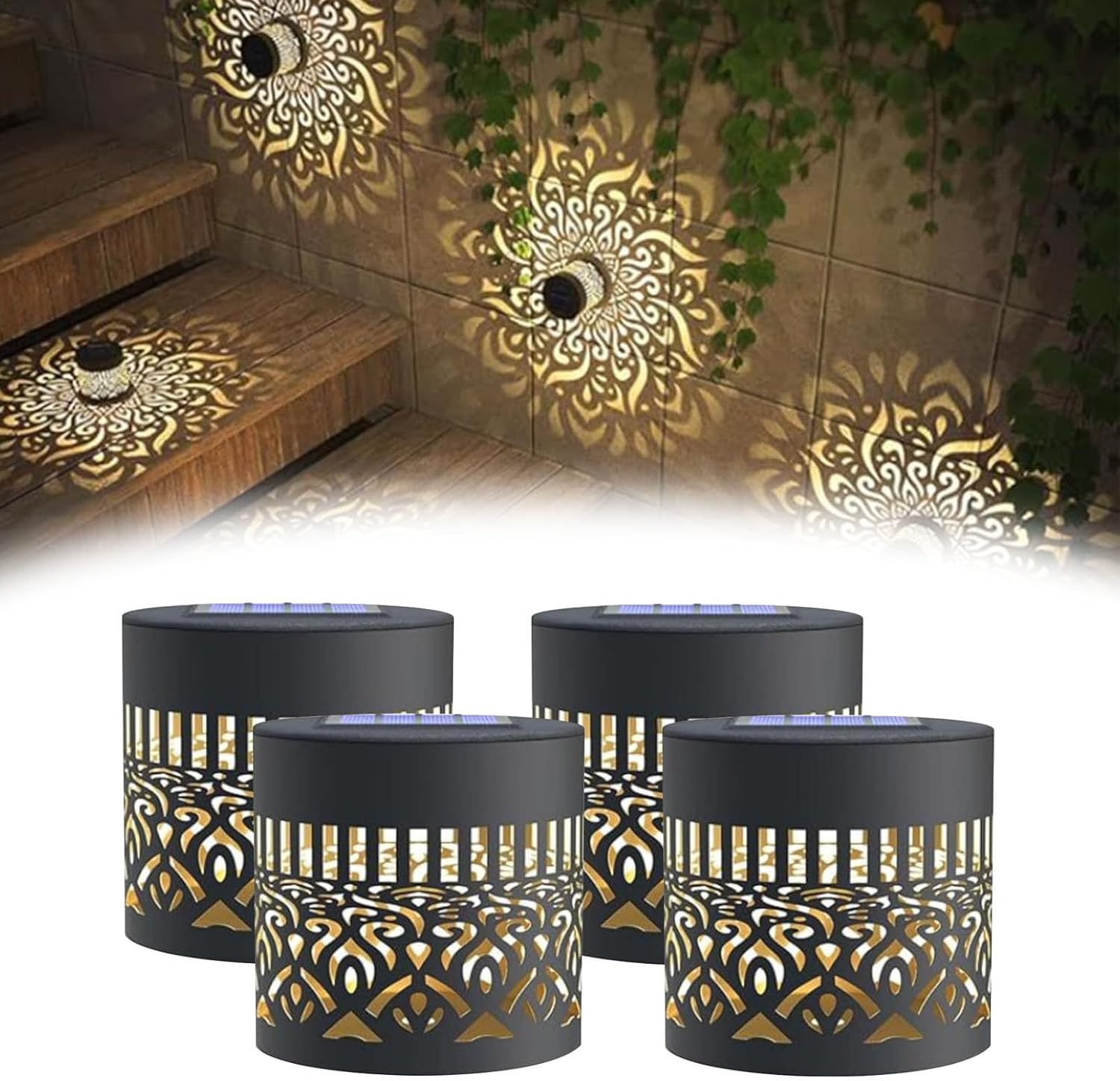 2026 New 2/4/6Pcs Decorative Solar Mandala Lights, Solar Mandala Lights Outdoor, Mandala Theme Waterproof Fence Light for Garden Post Patio Backyard Yard Decor (4PCS)