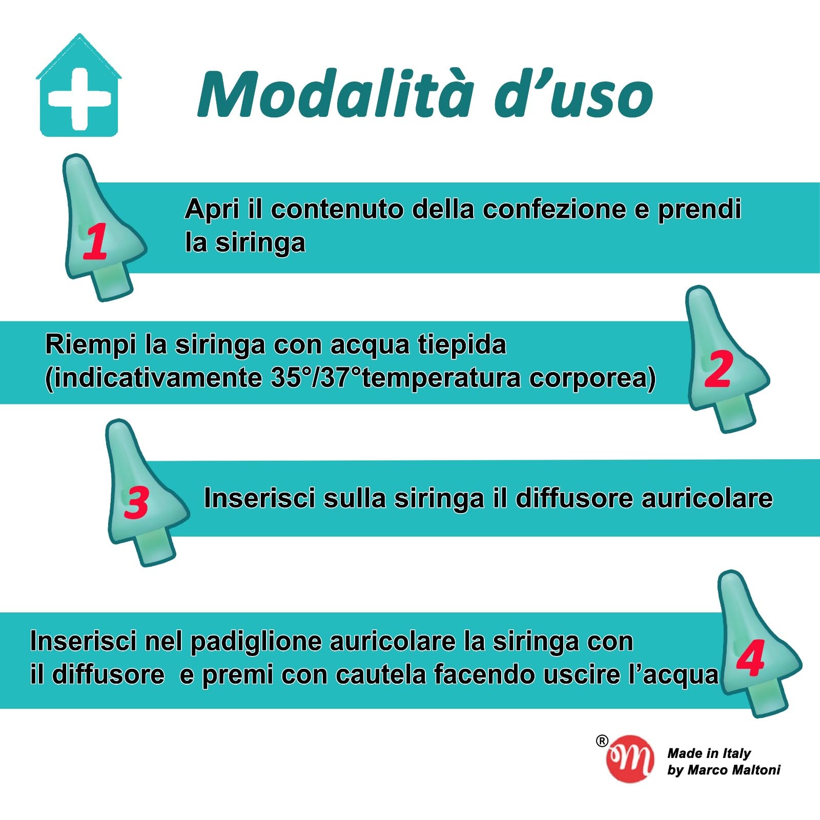 IL Lavaggio Orecchie OtOkay by Marco Maltoni – 3 Morbide Punte a Getto Quadruplo Indiretto con Sfoghi di Sovrappressione e 1 Siringa da 20 ml