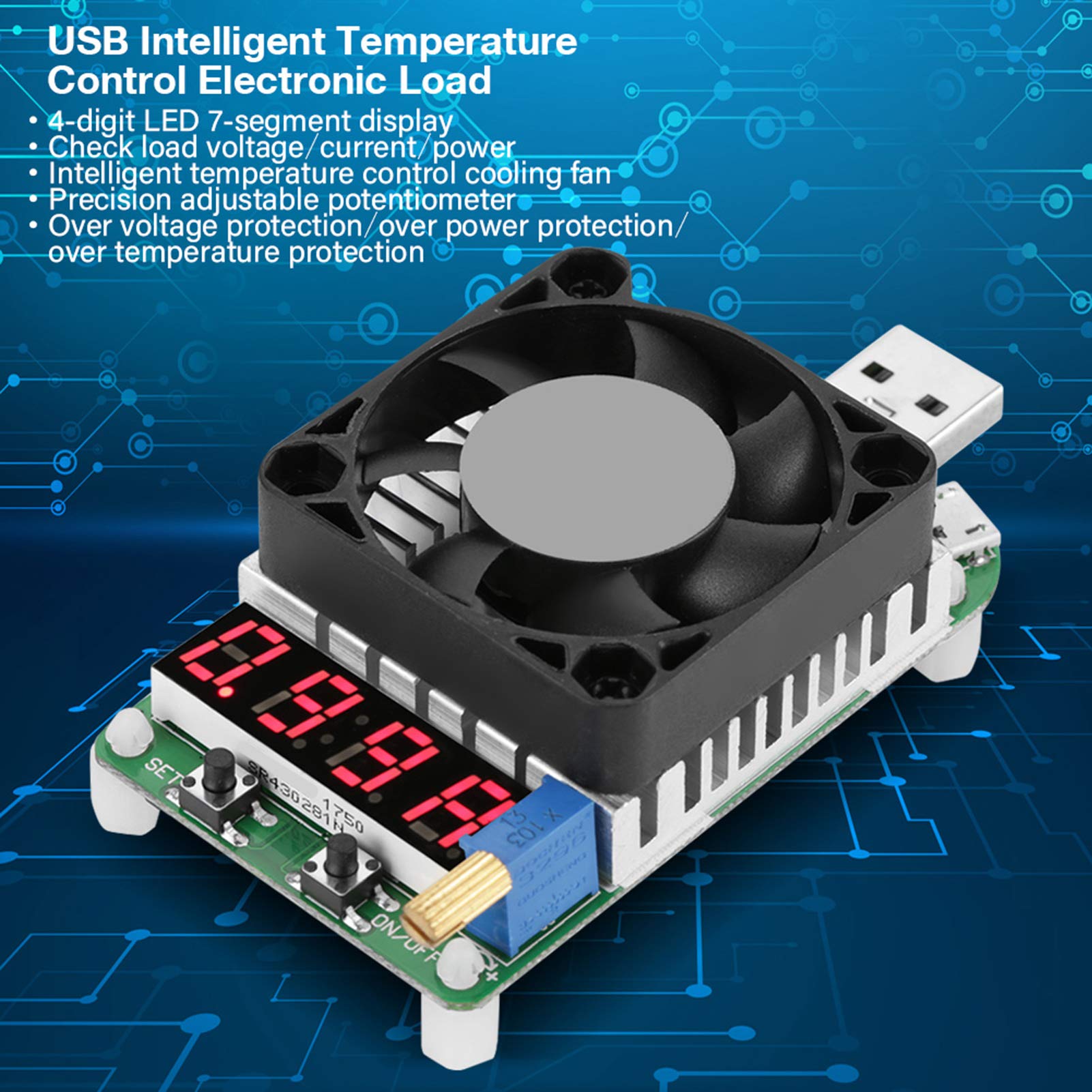Akozon USB Load Tester Modul - Elektronische Last Mit Digital Display für Batterie-Test, Einstellbarer Widerstand, Spannung und Strom Meter