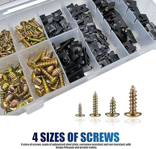 Miniatura 3 de Juego surtido de 170 tornillos para automóvil, 9 tamaños diferentes de piezas de repuesto de clip de tornillo de tuercas en U, panel decorativo de