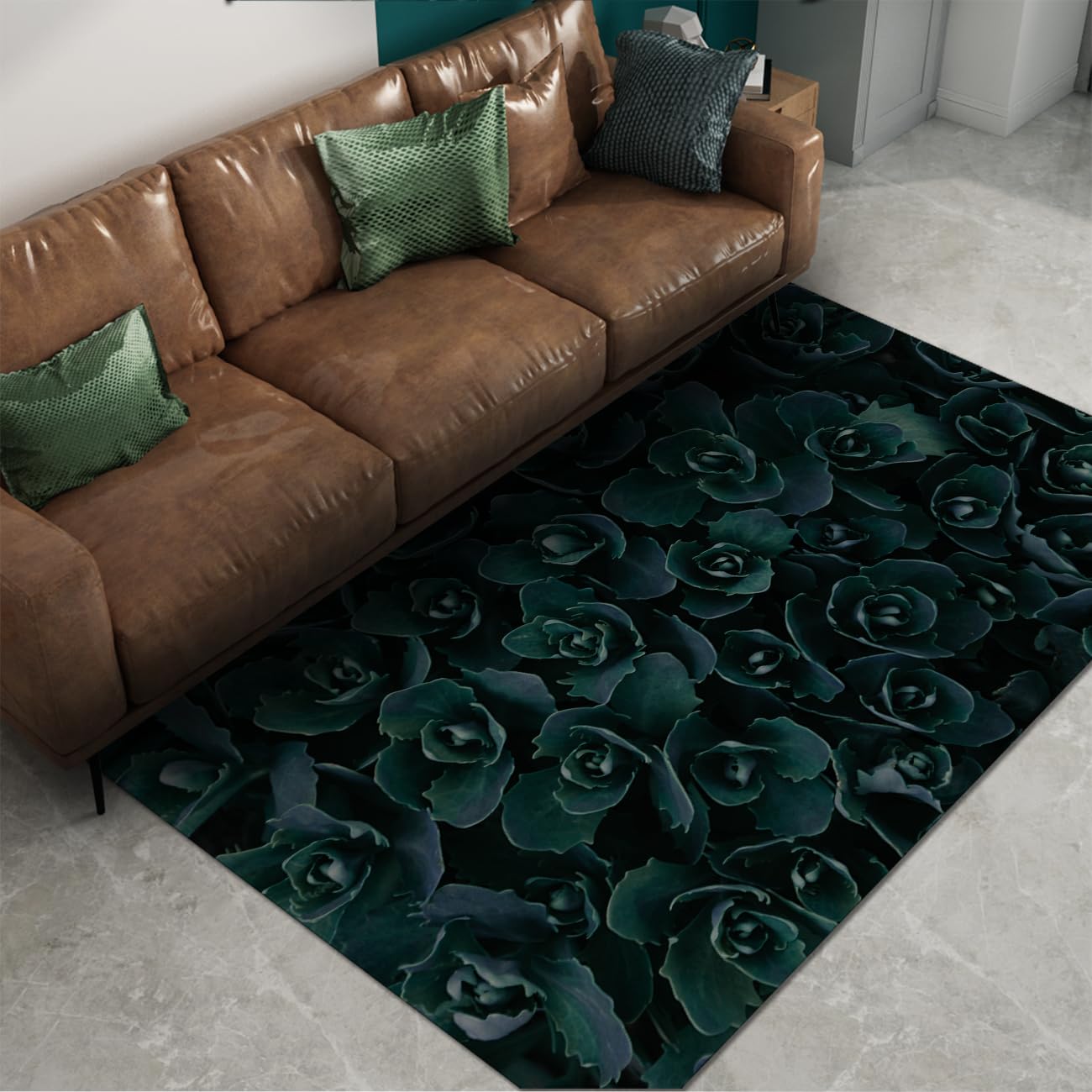 Ciemne dywaniki botaniczne 60 x 90 cm soczysty zielony kwiat cienki lekki dywanik zmywalny kwiatowy wzór vintage duży elegancki do salonu sypialni wystrój