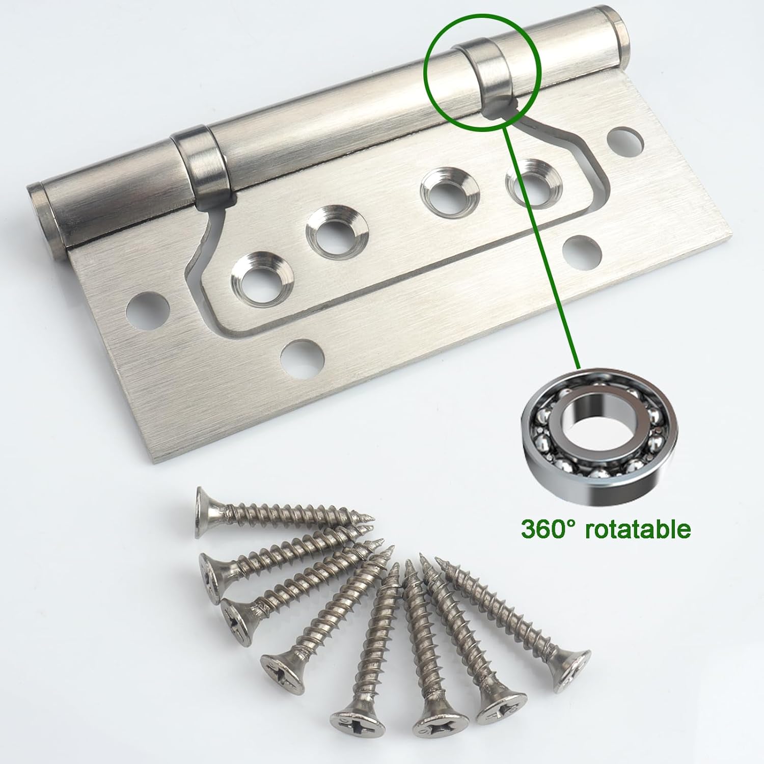 6 Pcs Stainless Steel Flush Mount Hinges, Heavy Duty Ball Bearing Door Hinges, Smooth and Silent Movement, for Home Cabinet Doors, Interior Door Hinges (Silver)