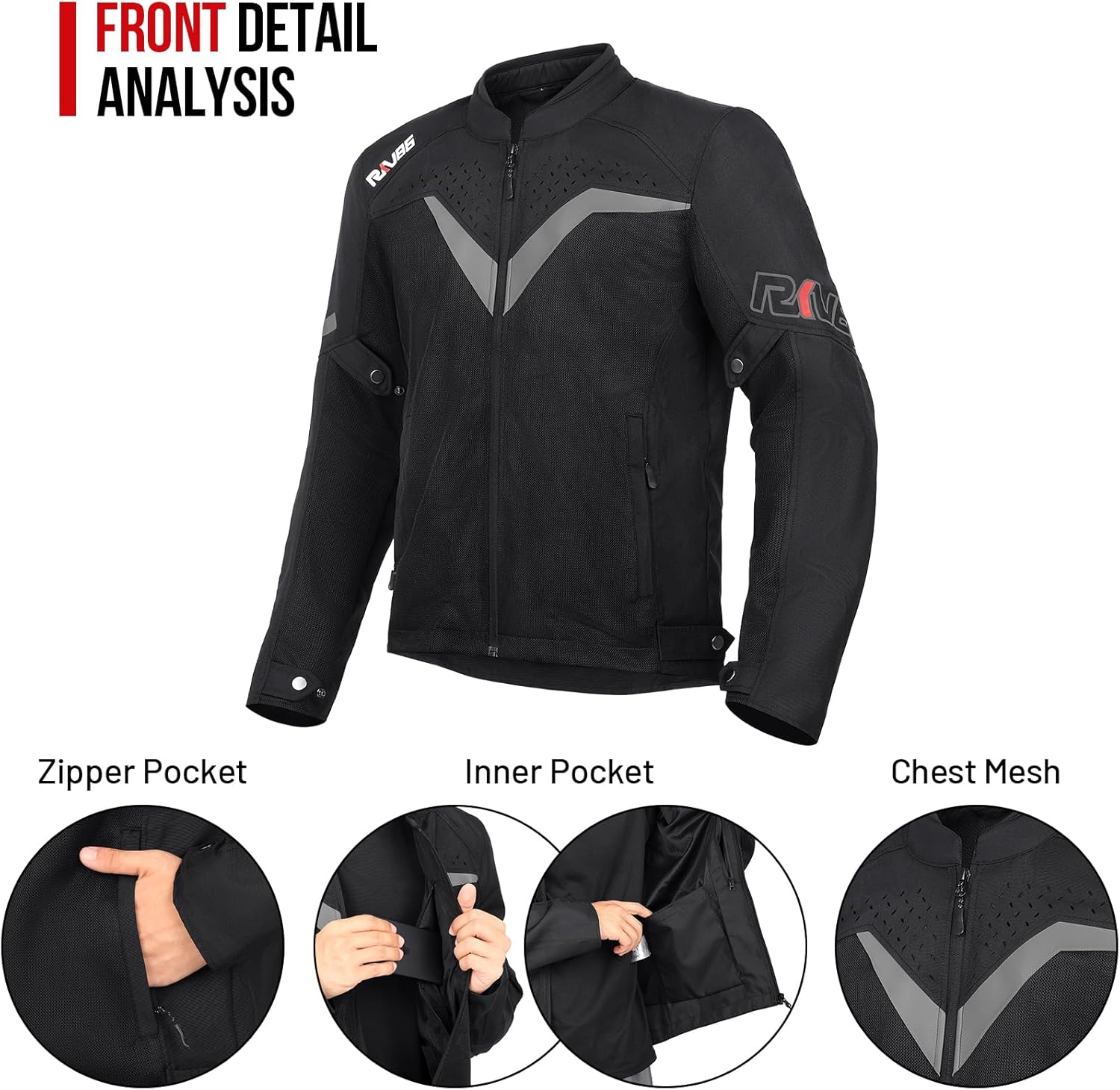 Motorcycle Jacket for Men with CE Armored Mesh Riding Jacket Breathable Motorbike Jacket Hi-viz Adventure Motorcycle Jacket (Black 2XL) - Image 5