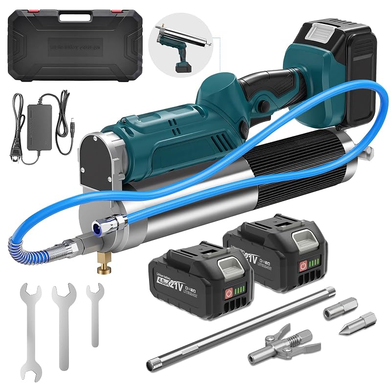 Engraxadeira Elétrica a Bateria LAKIX 12.000 PSI com Mangueira Flexível, 2 Modos e Luz LED, Verde