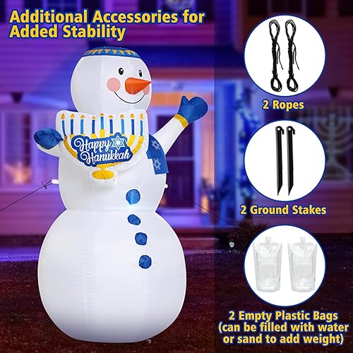 Miniatura 2 de Muñeco de nieve inflable de Hanukkah de 5 pies para decoración al aire libre, muñeco de nieve inflable y menorá de Hanukkah con luces integradas