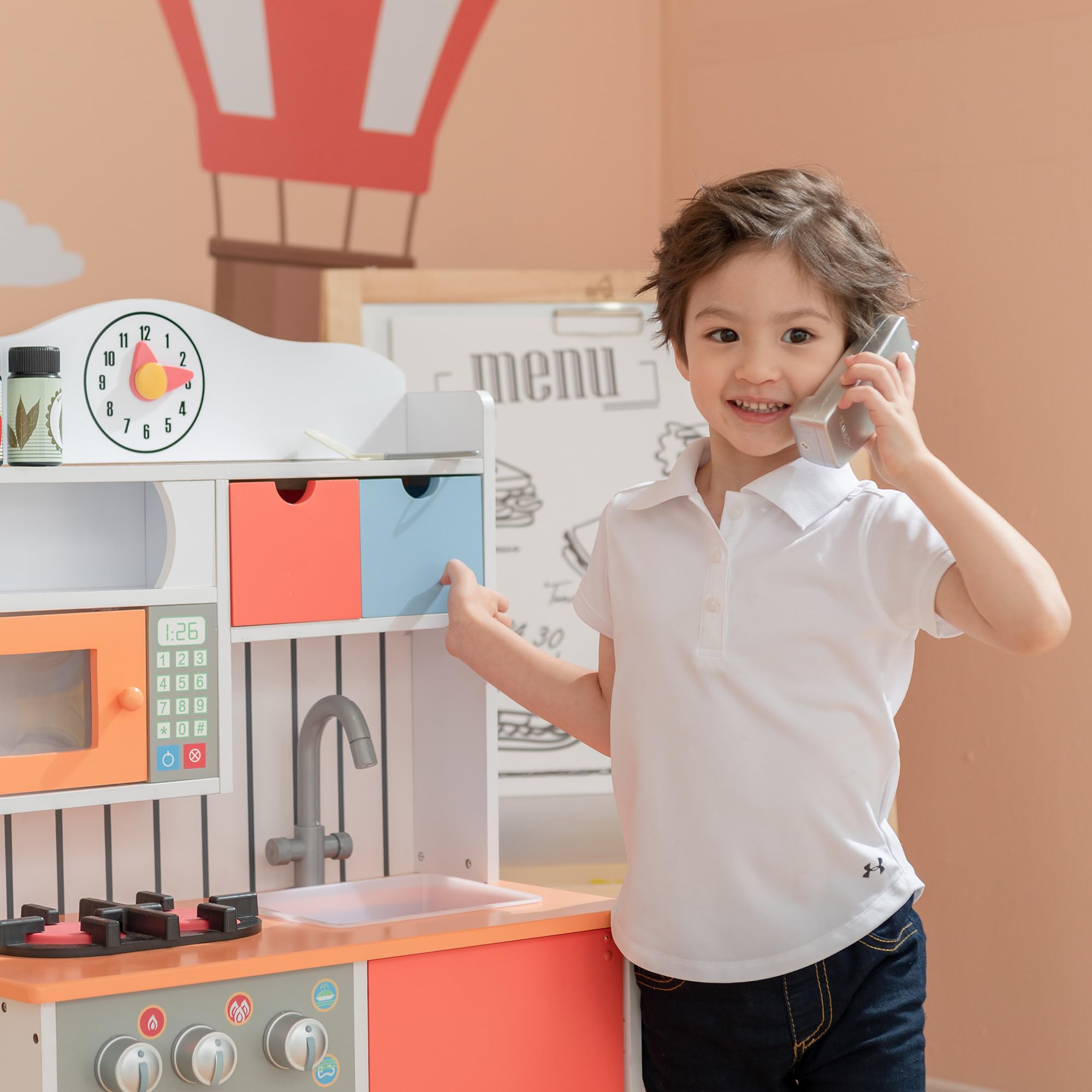 Teamson Kids Drewniana Dzieci?ca Kuchnia do Zabawy dla Ma?ych Szefów Kuchni TD-11708R