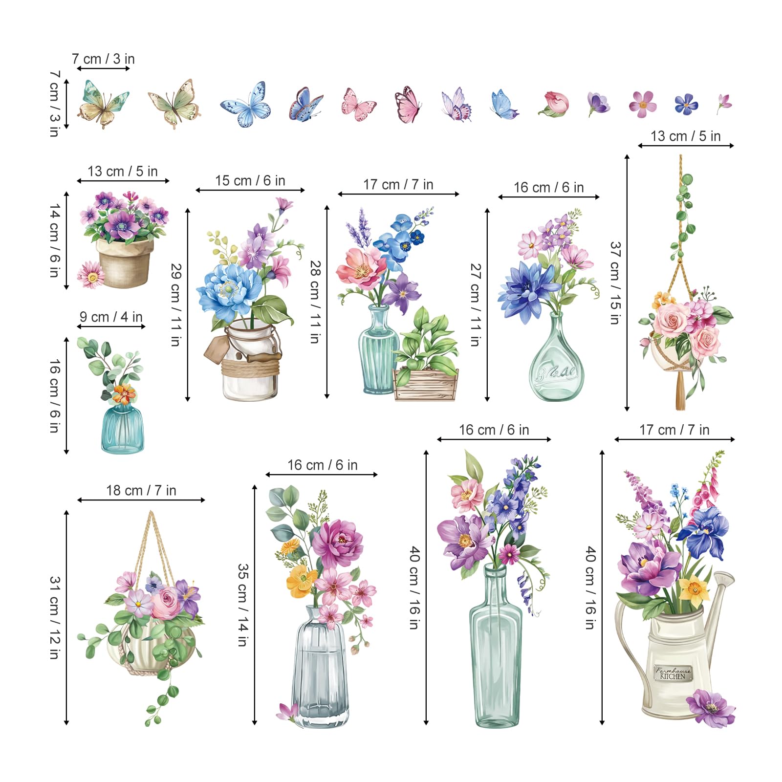 wondever Spring Summer Potted Flowers Window Clings Floral Vase Butterflies Glass Sticker Decal Anti Collision Double-Side Static Window Stickers for Home Glass Window - Image 4
